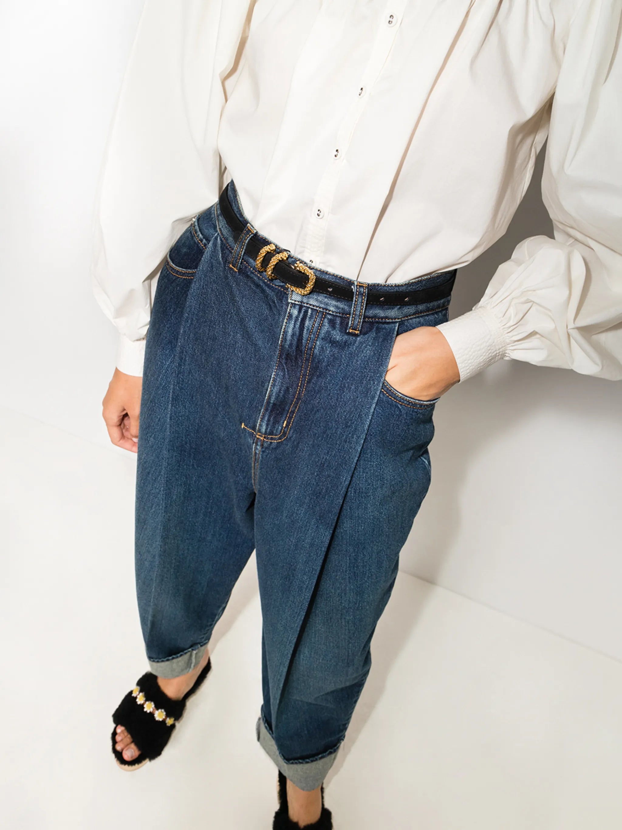 D-buckle slim belt