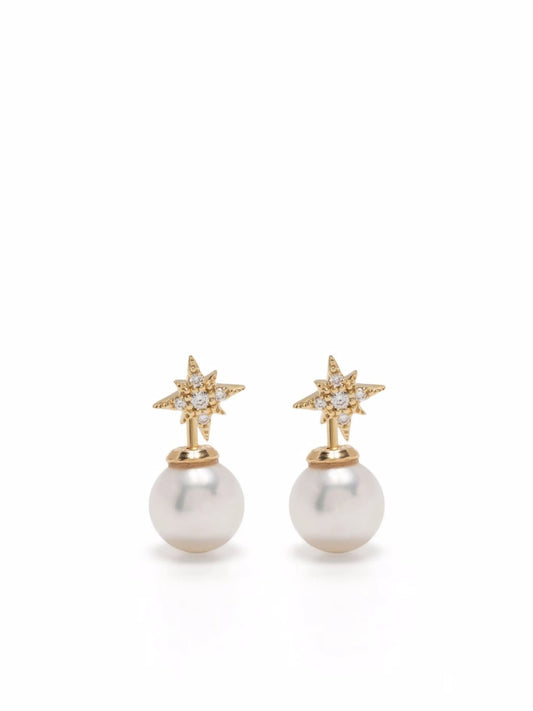 14kt yellow gold small diamond pearl earrings