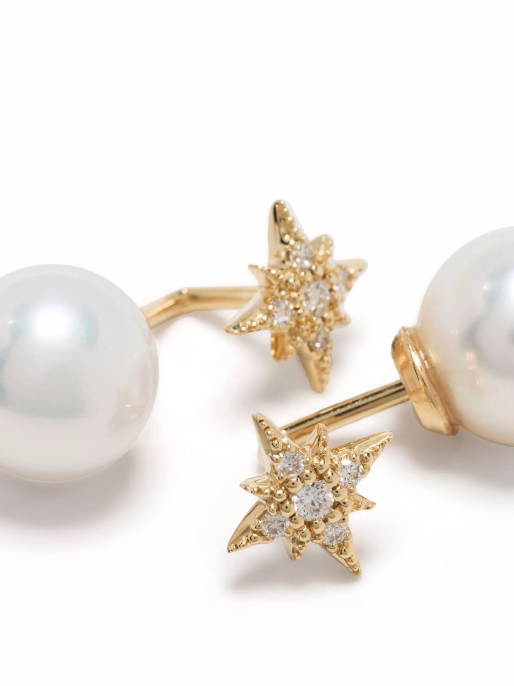 14kt yellow gold small diamond pearl earrings