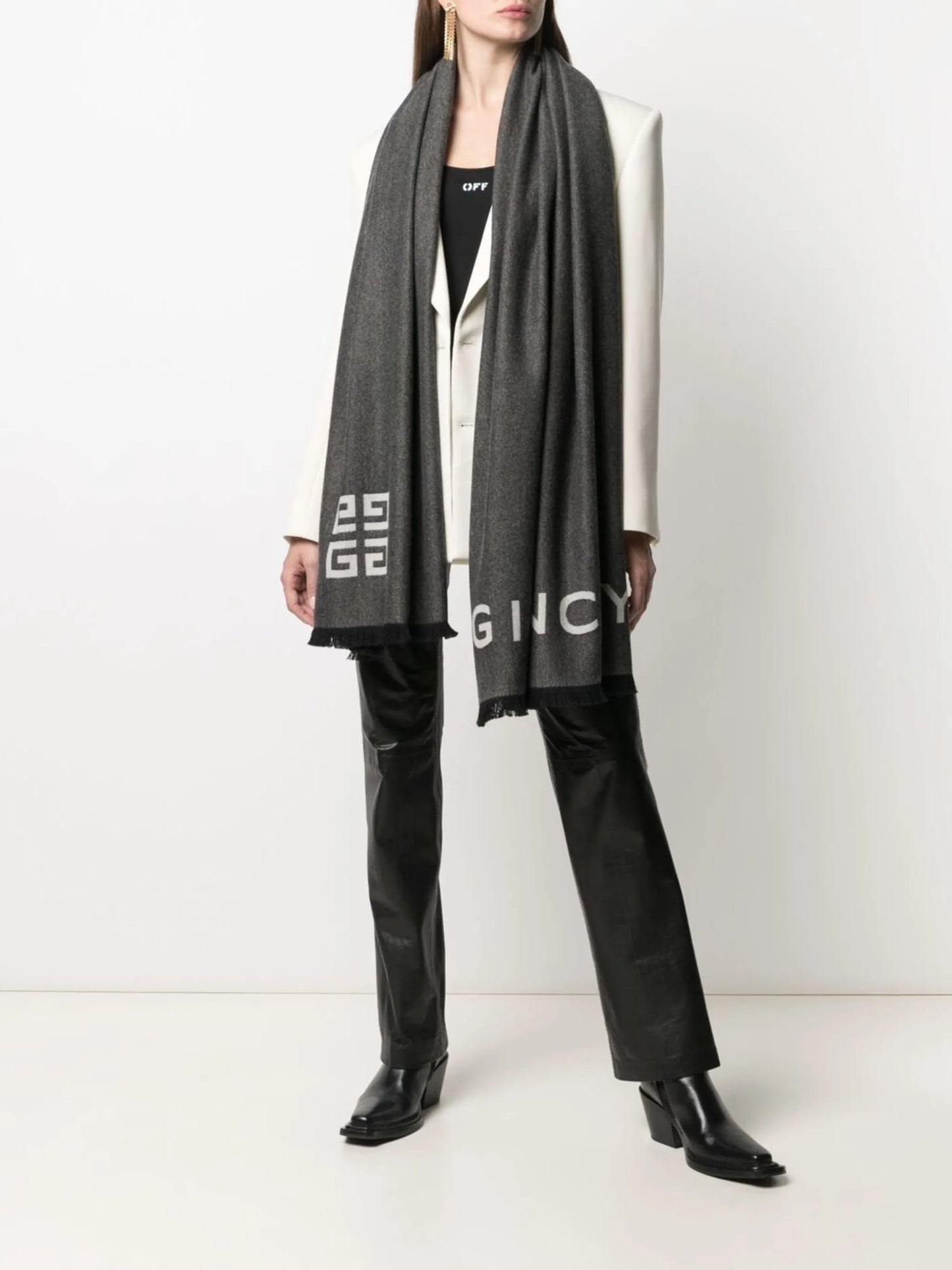 logo-jacquard wool scarf