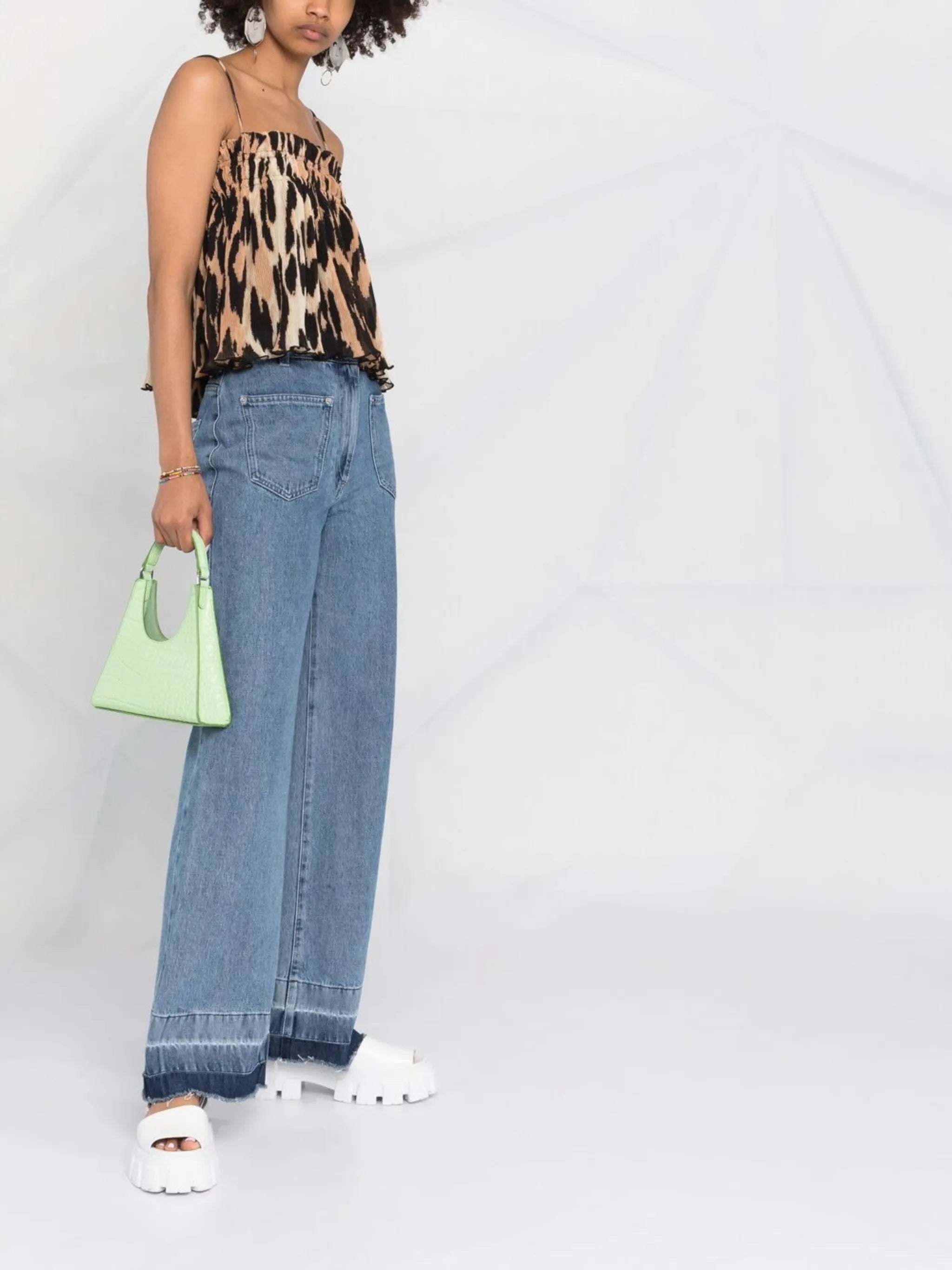 leopard-print pleated top