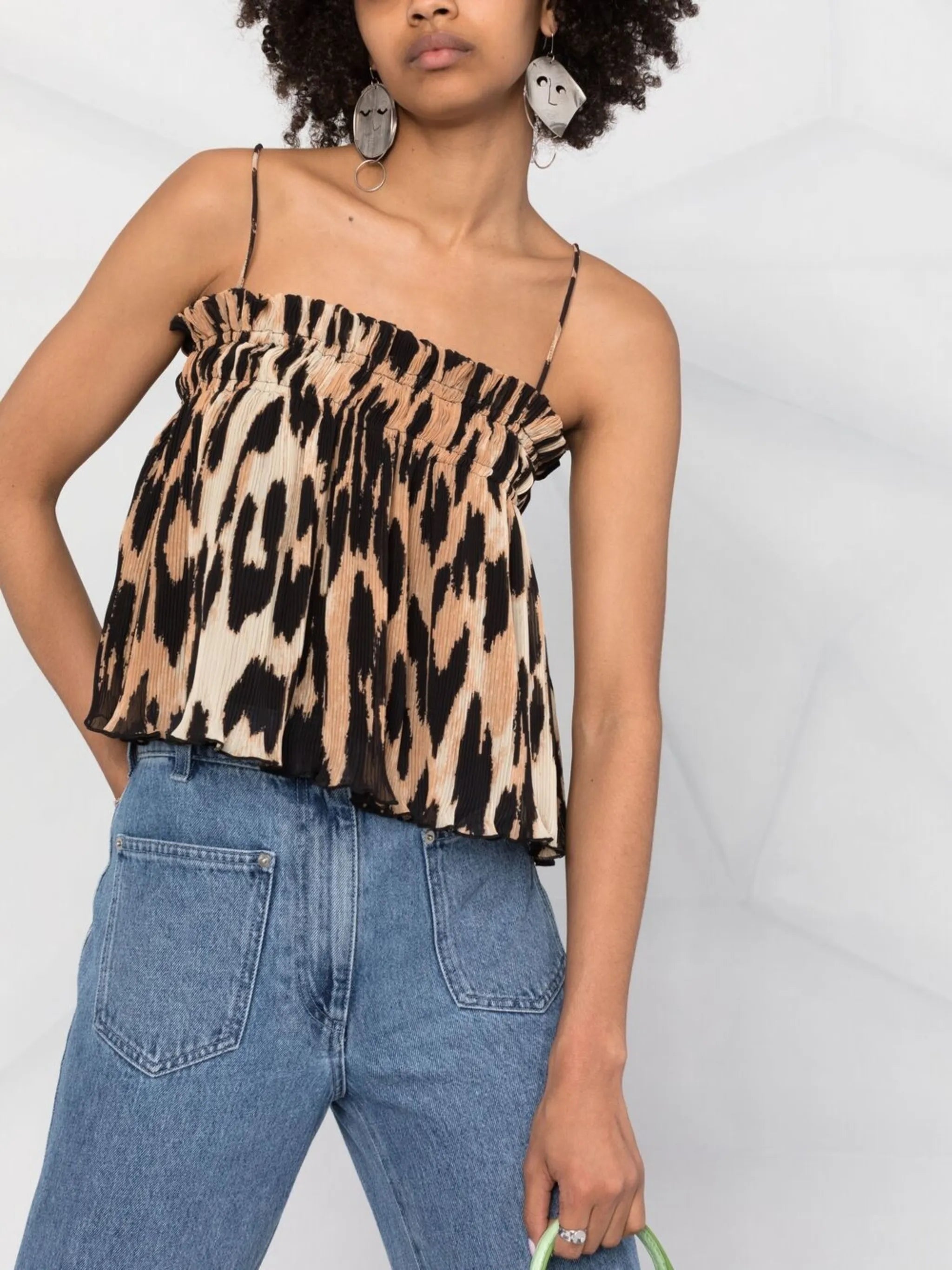 leopard-print pleated top