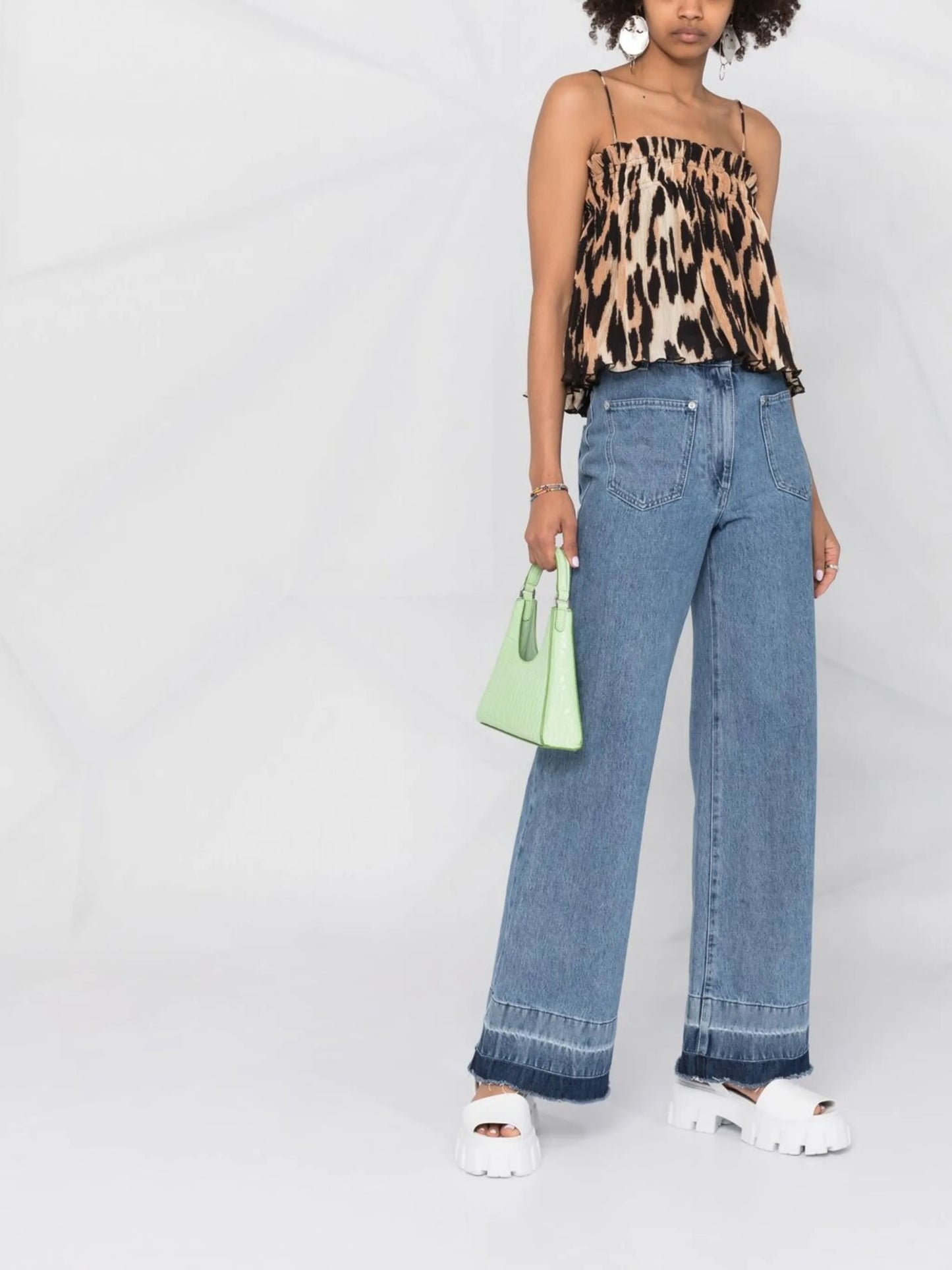 leopard-print pleated top