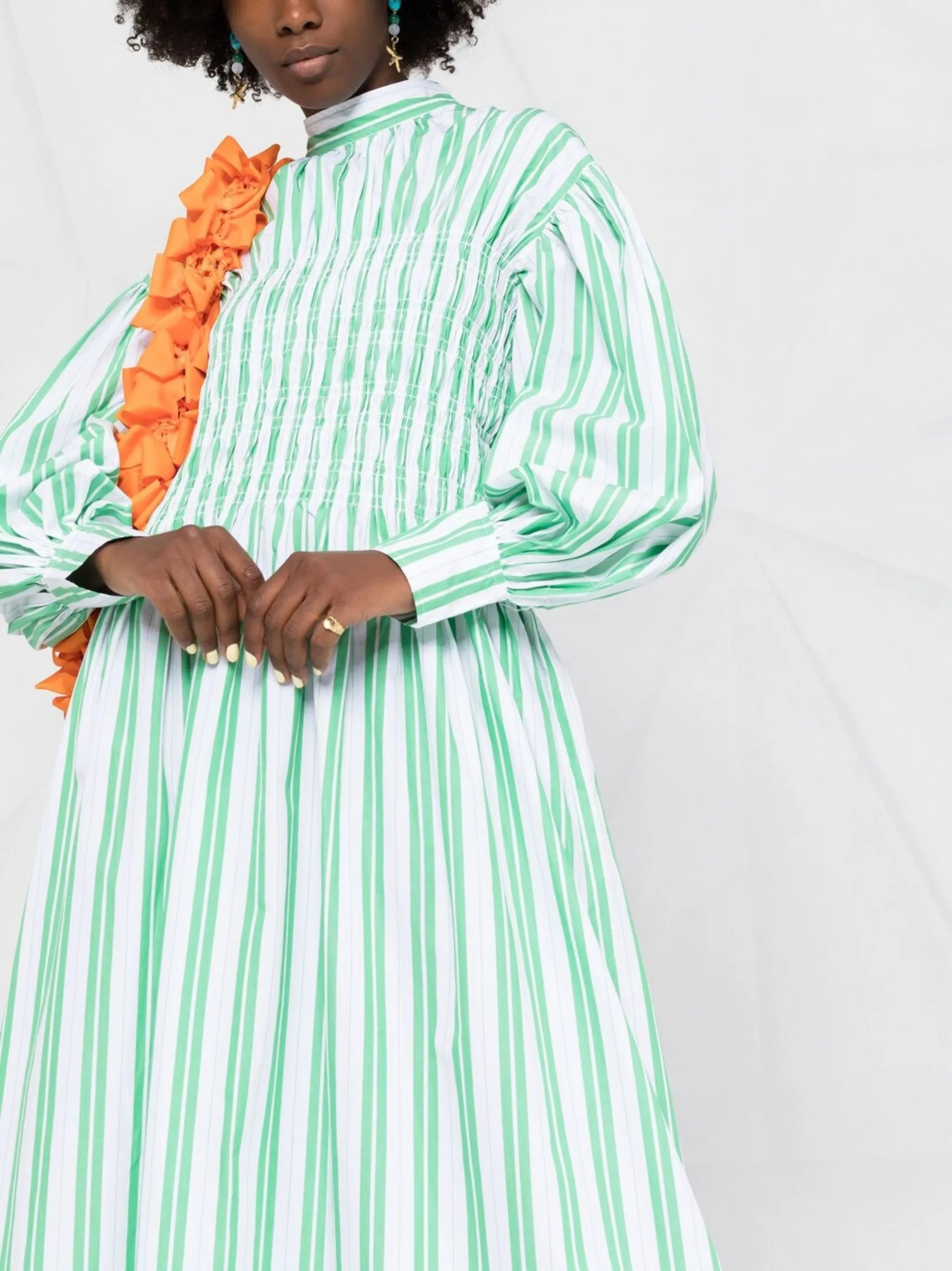 shirred striped dress