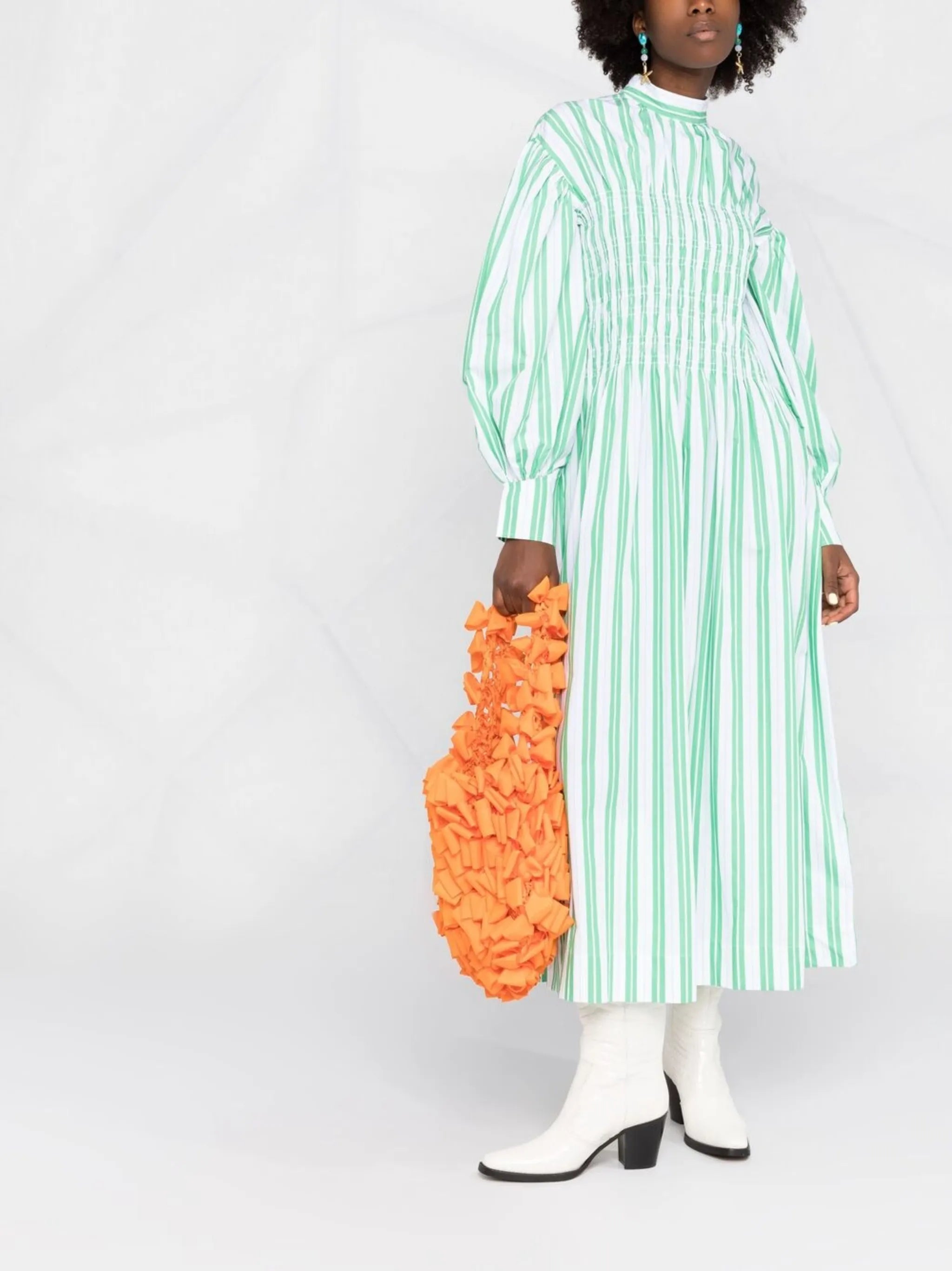shirred striped dress