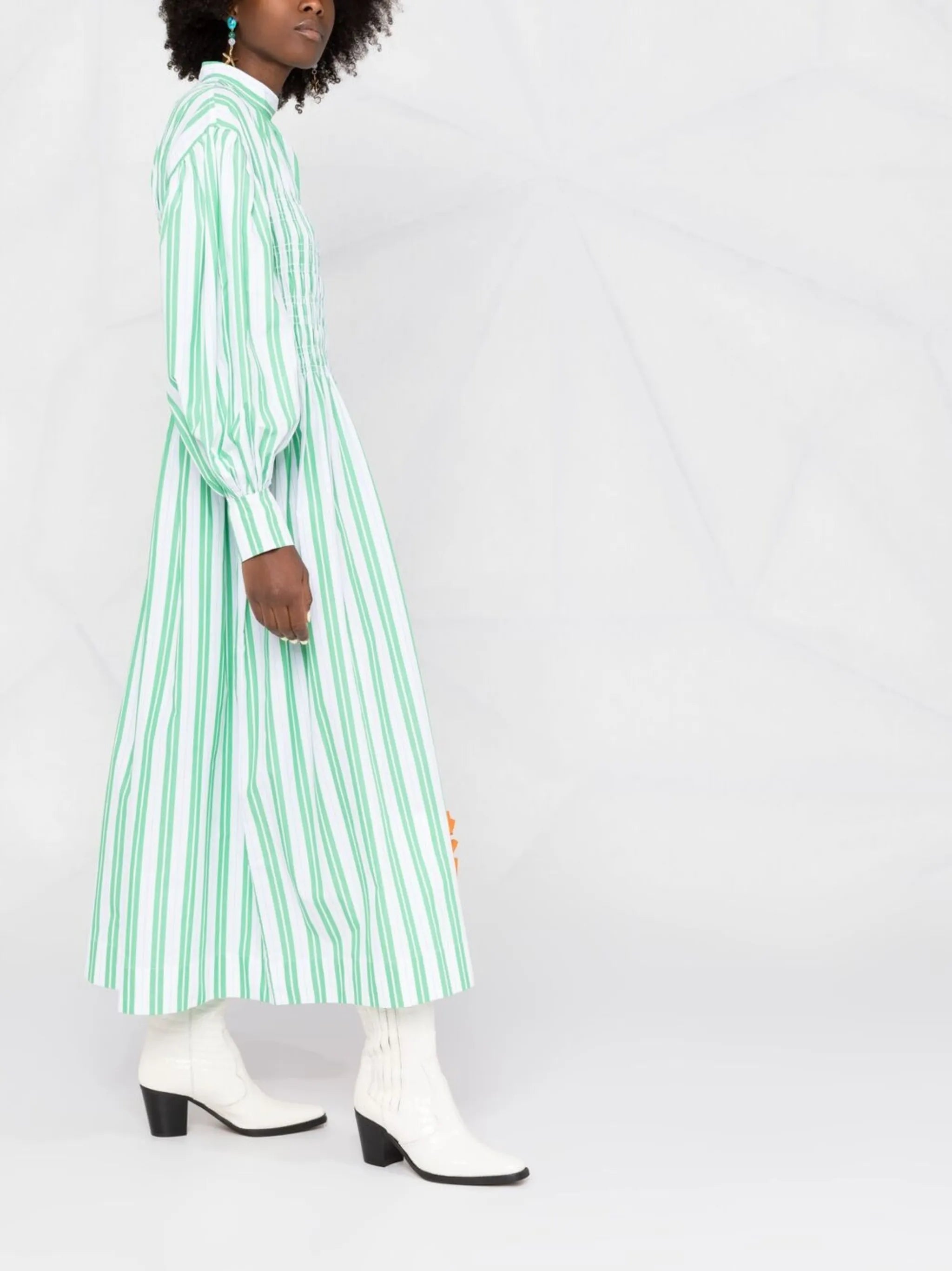shirred striped dress