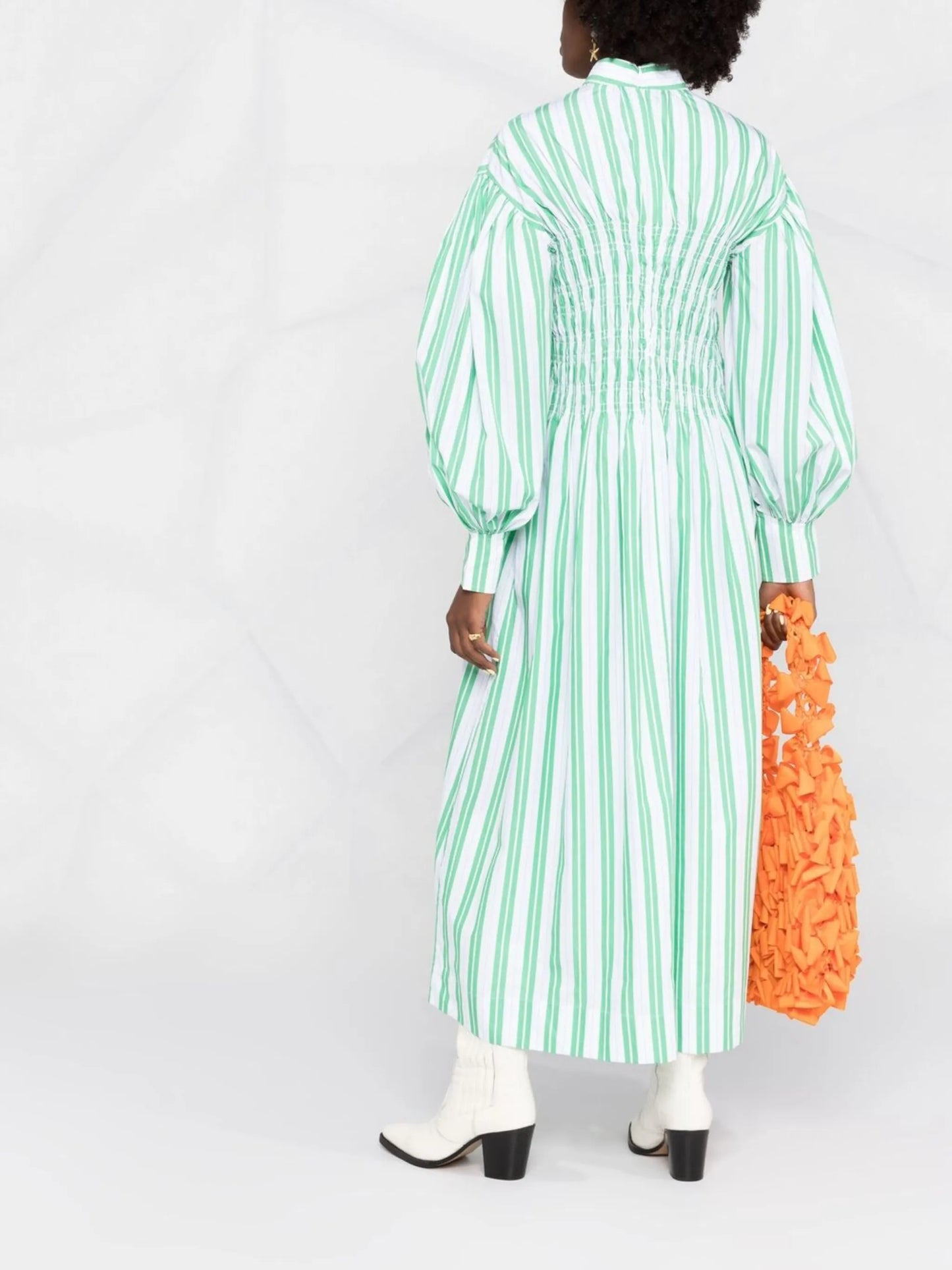 shirred striped dress