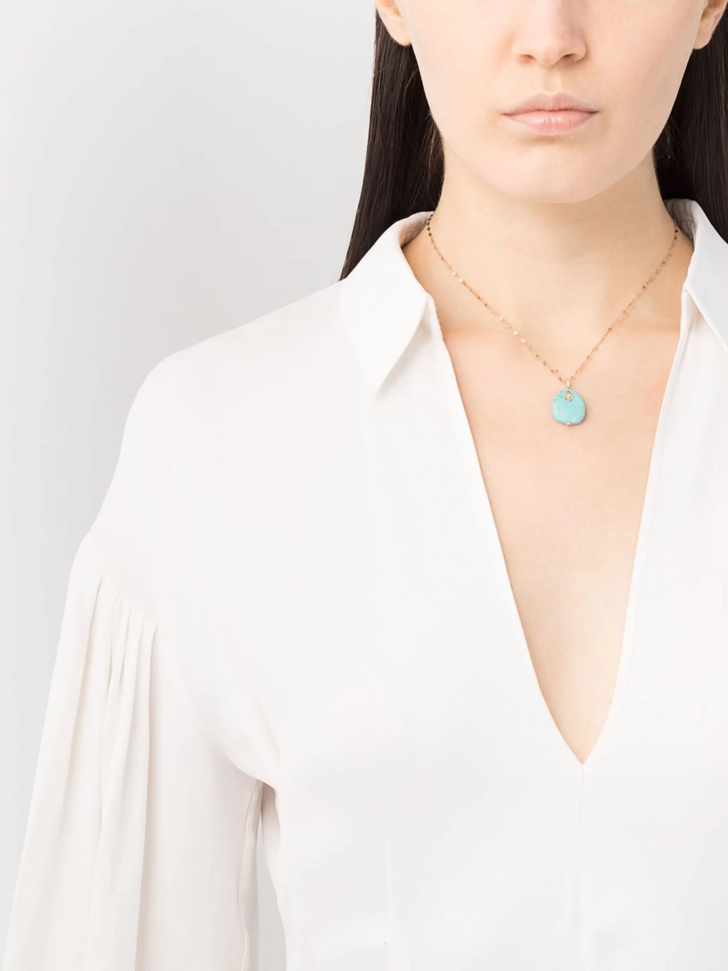 9kt yellow gold and 14kt yellow gold Arles turquoise and diamond necklace