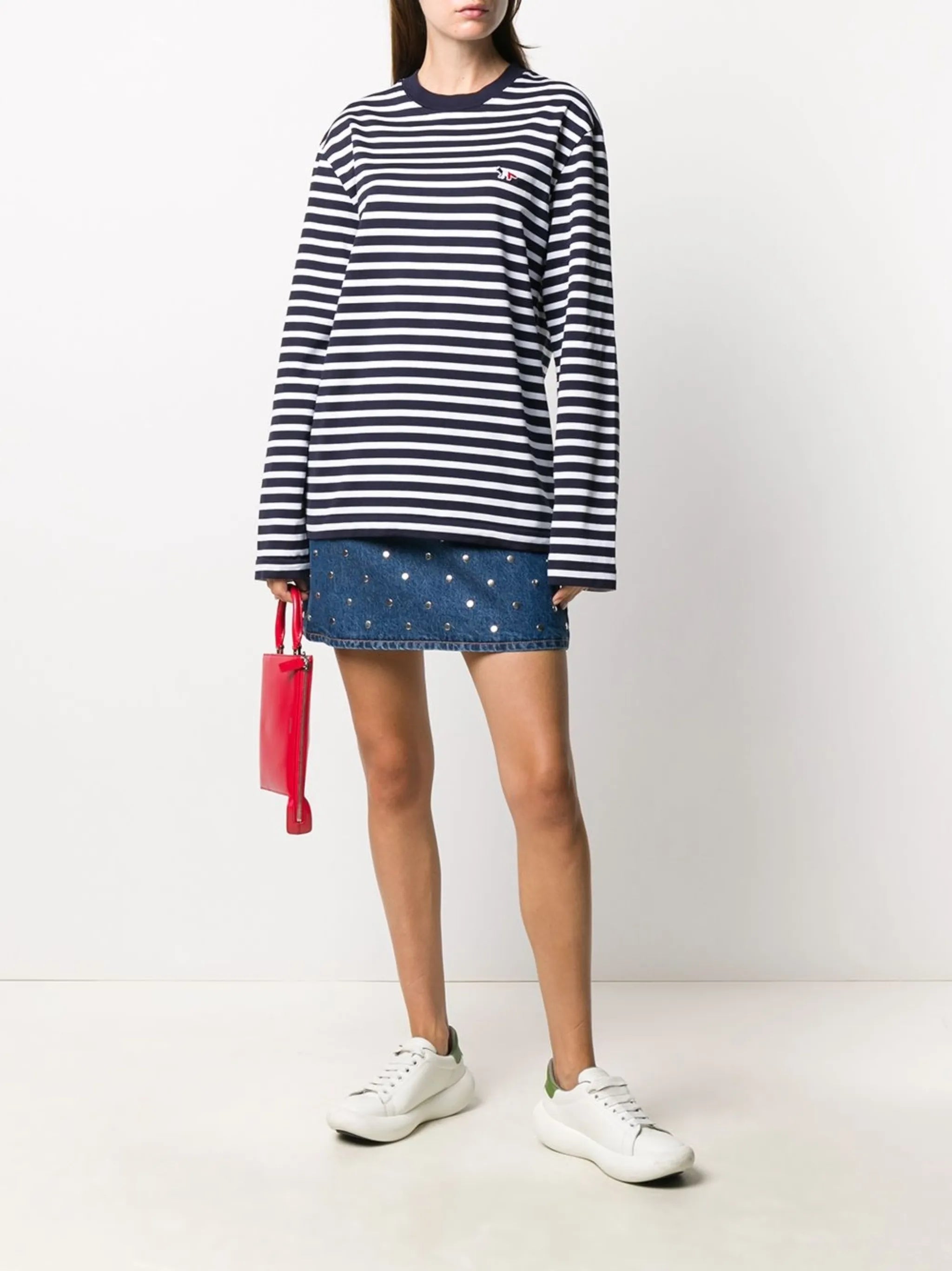 fox-embroidered striped T-shirt
