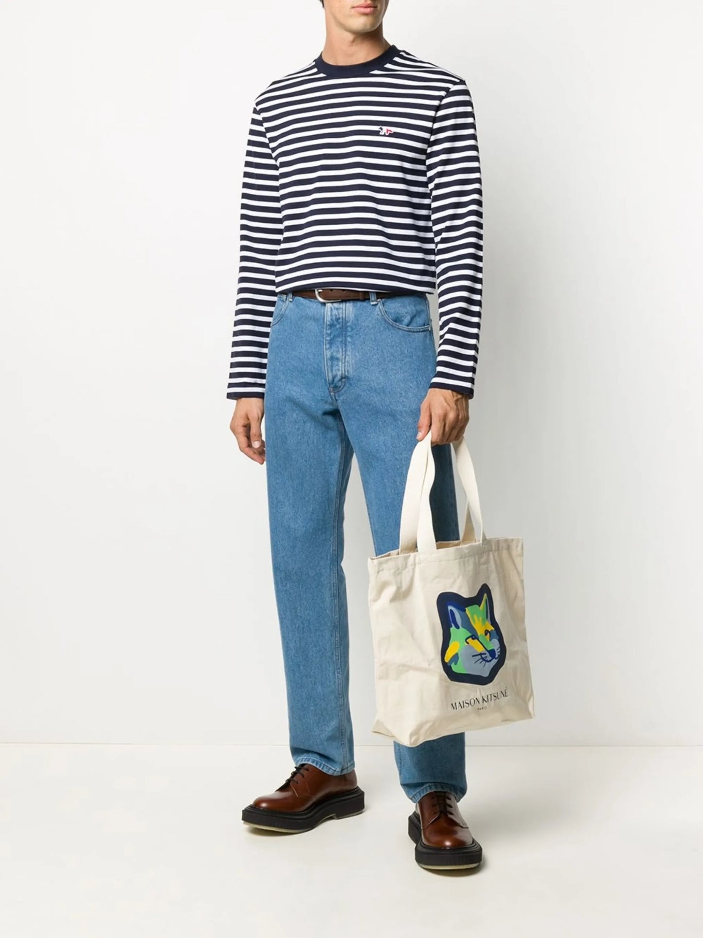 fox-embroidered striped T-shirt