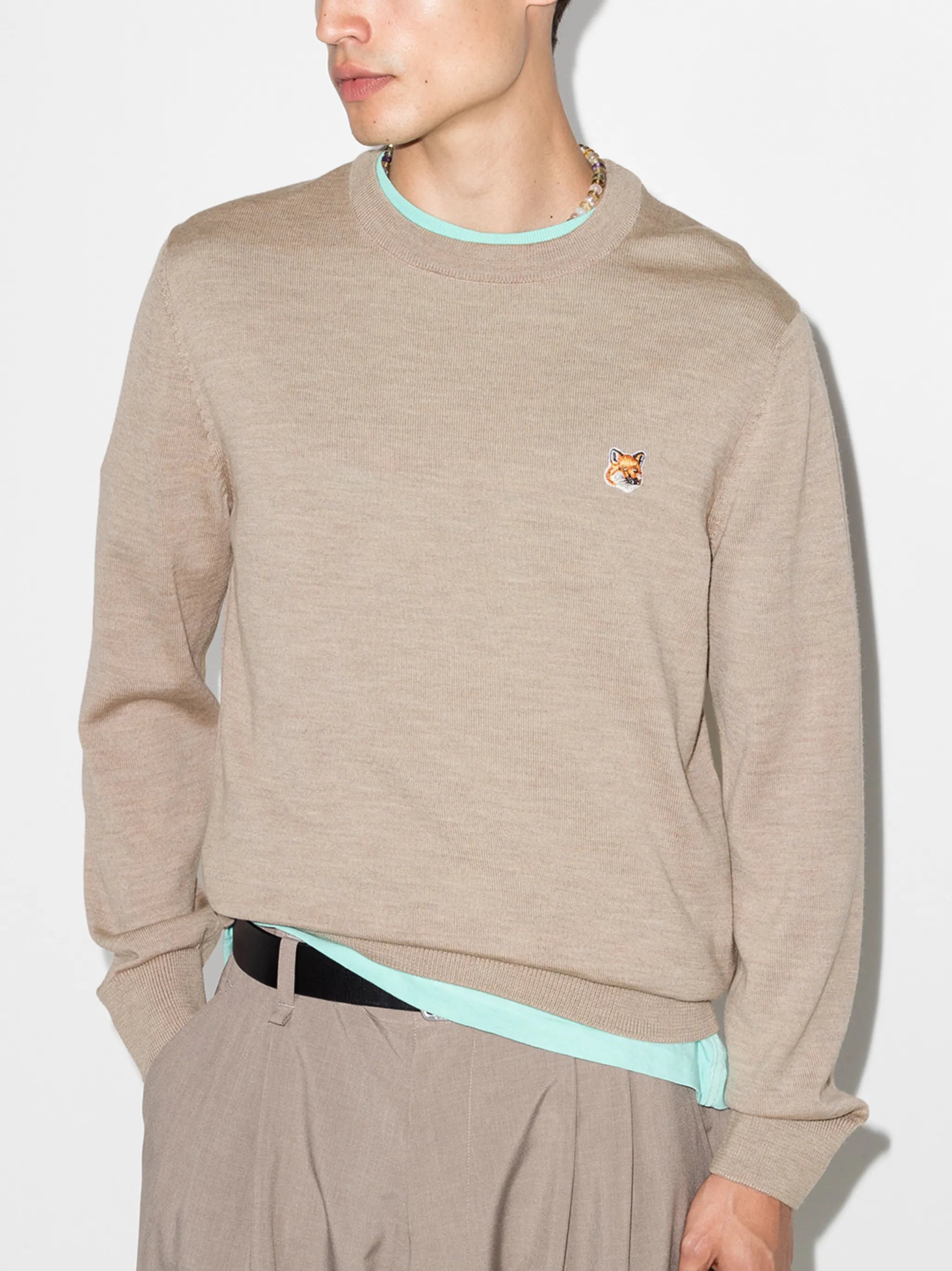 fox patch crew neck jumper