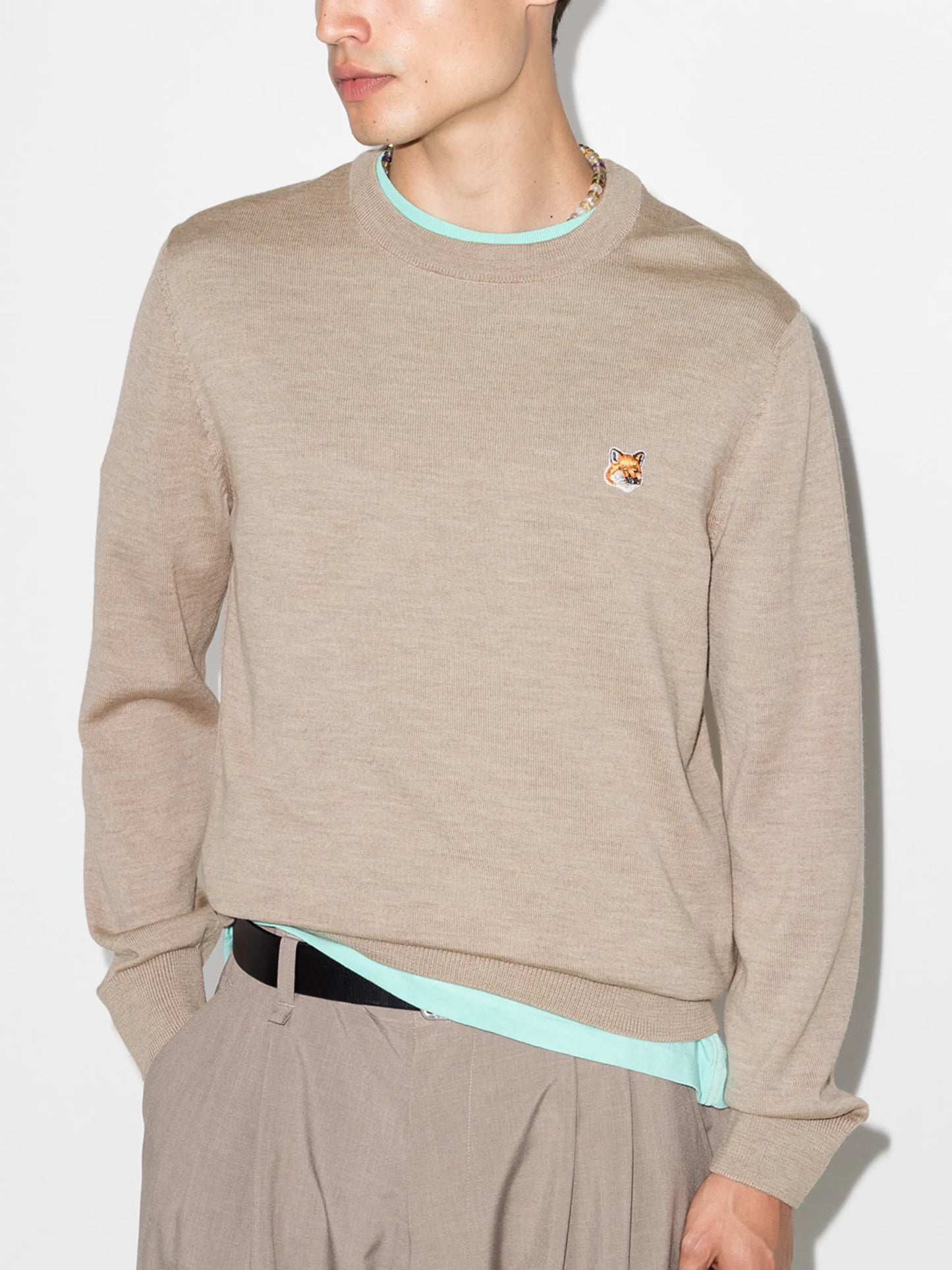 fox patch crew neck jumper