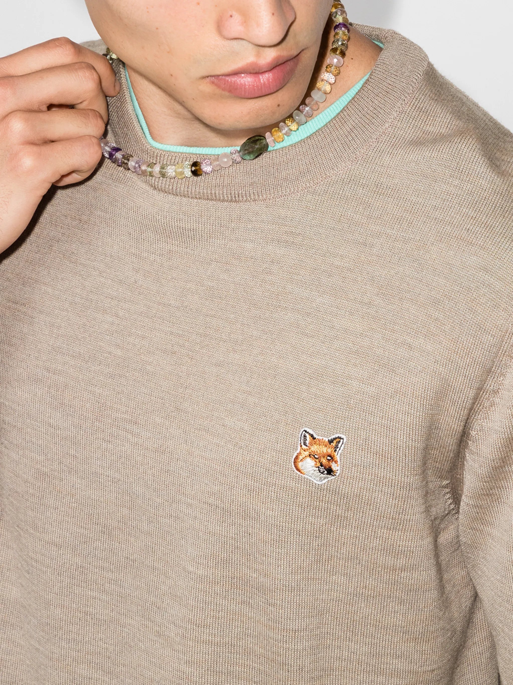 fox patch crew neck jumper