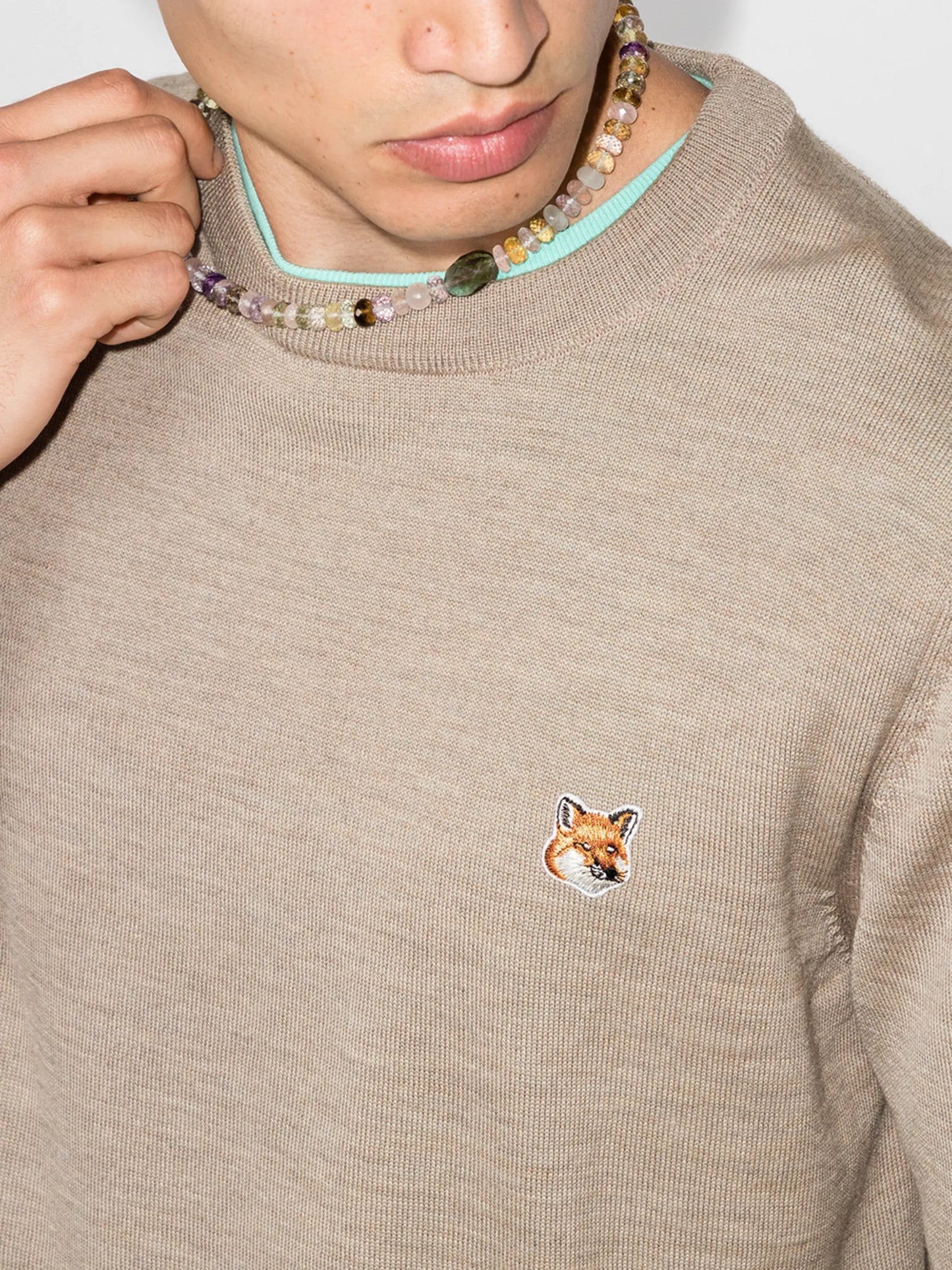 fox patch crew neck jumper