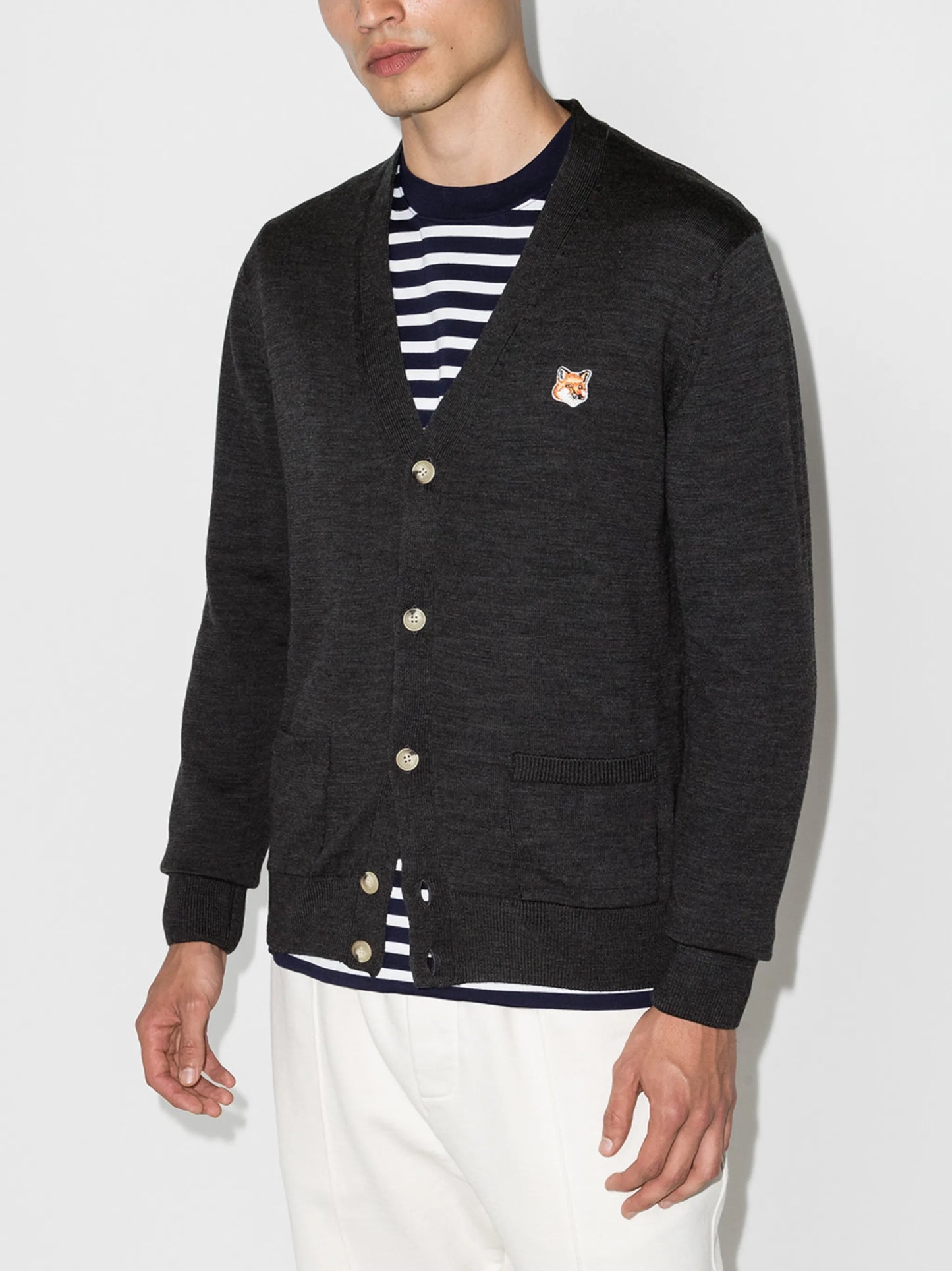 fox-patch wool cardigan