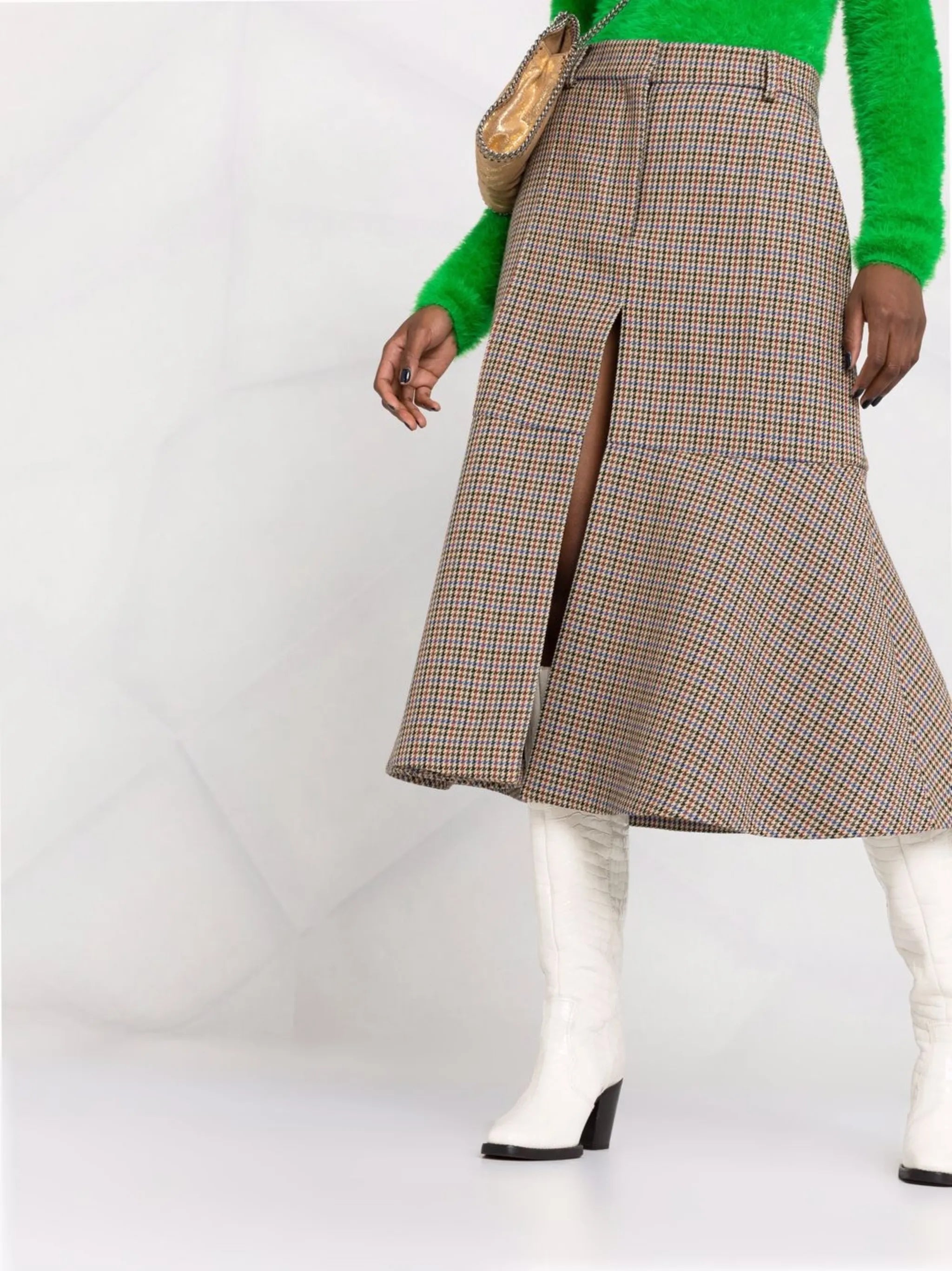 houndstooth A-line midi-skirt