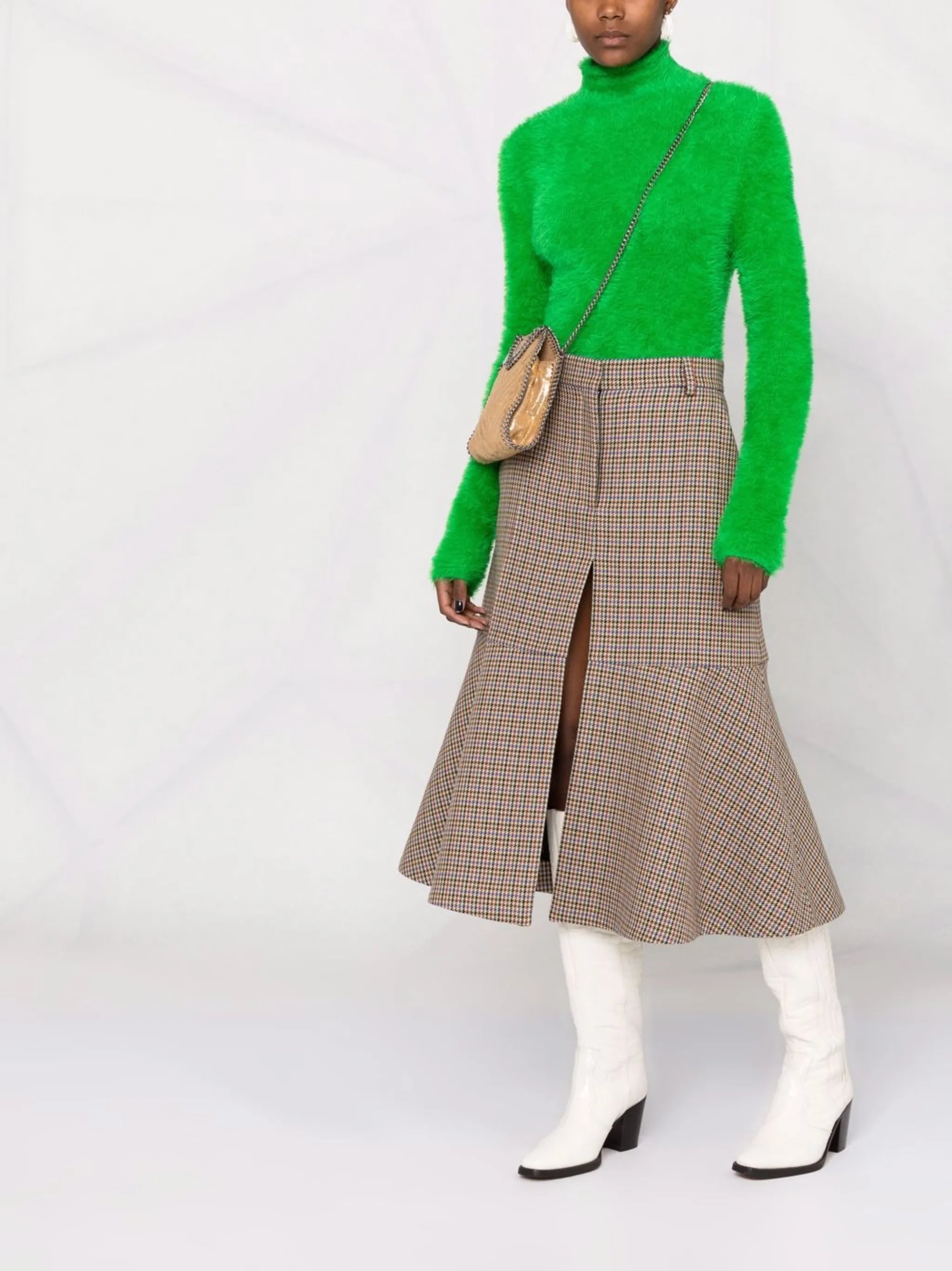 houndstooth A-line midi-skirt