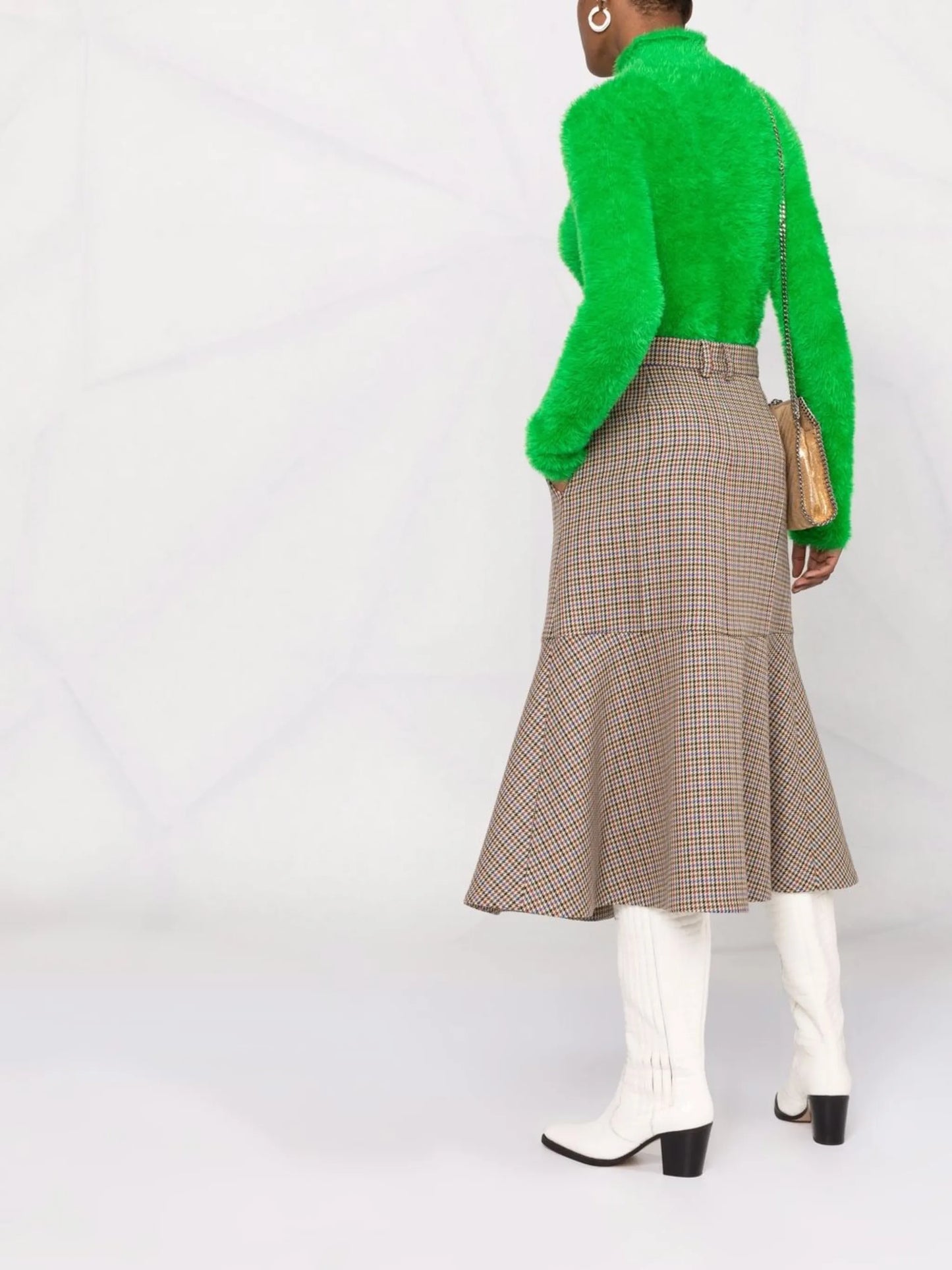 houndstooth A-line midi-skirt