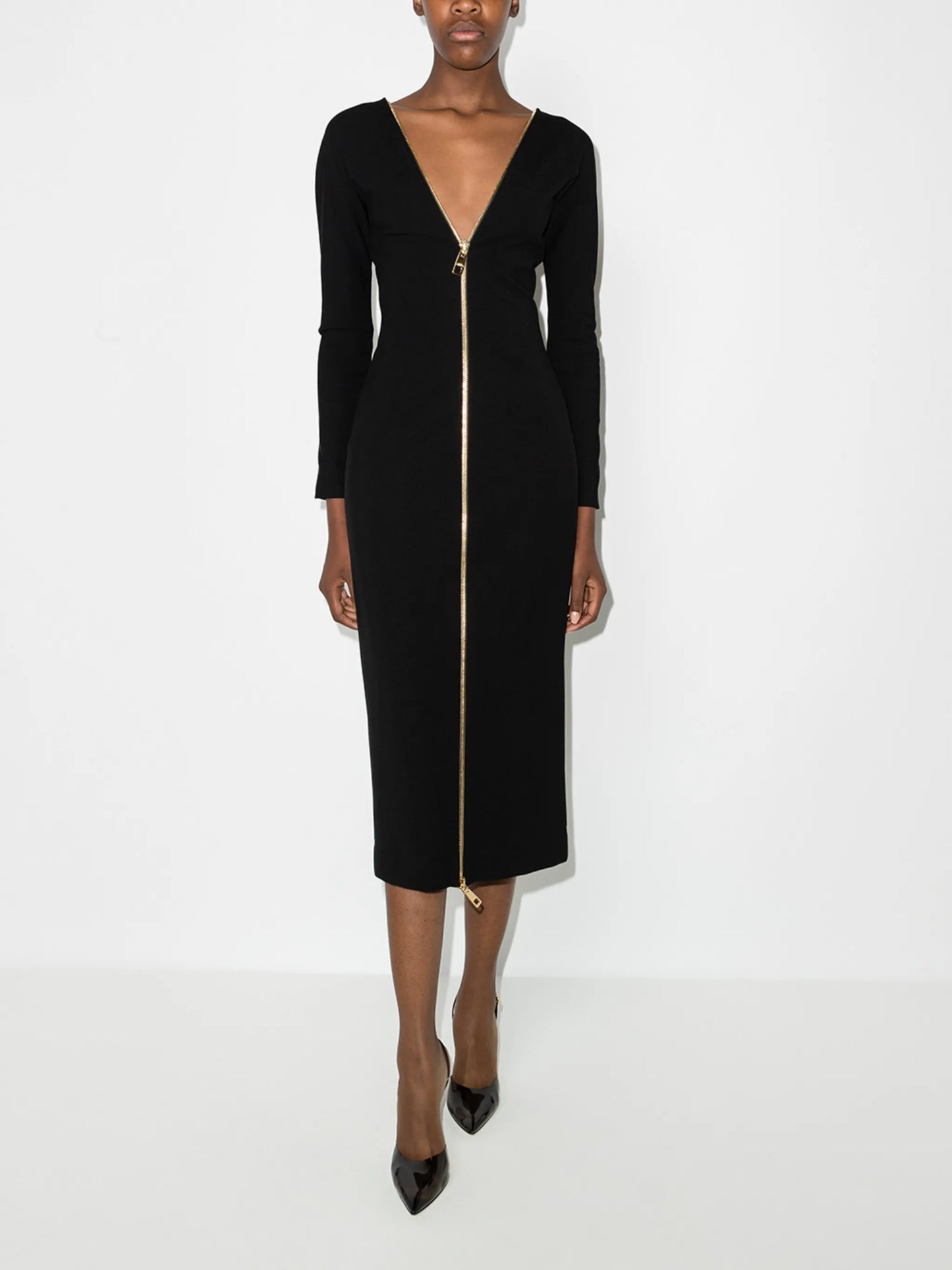 V-neck zipped midi dress