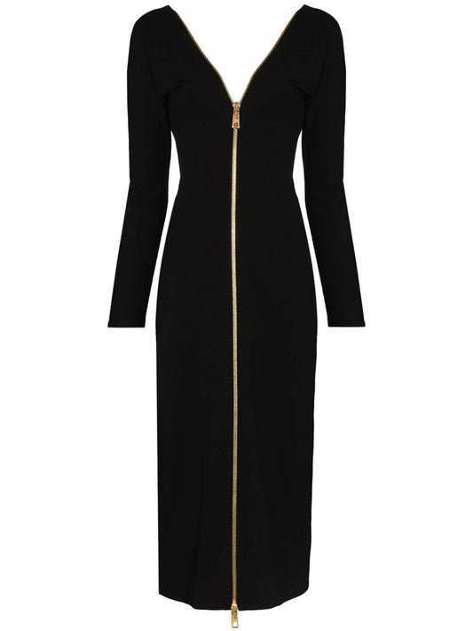 V-neck zipped midi dress
