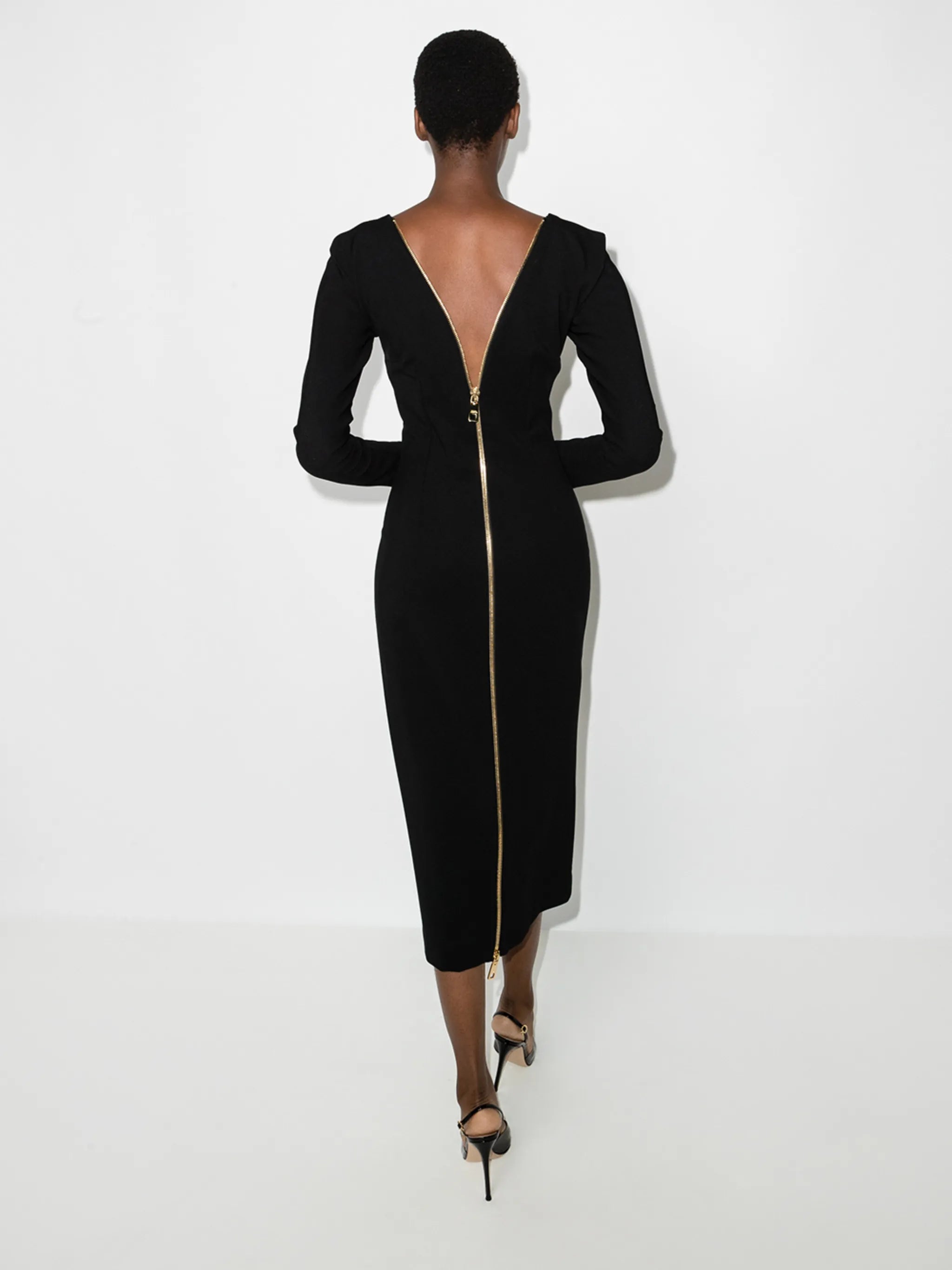 V-neck zipped midi dress
