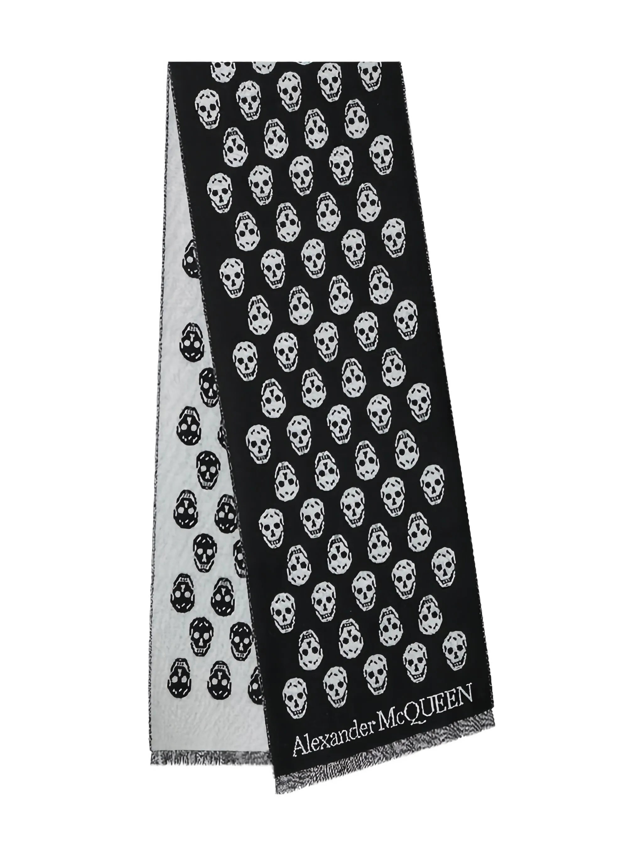 Skull reversible fringed scarf