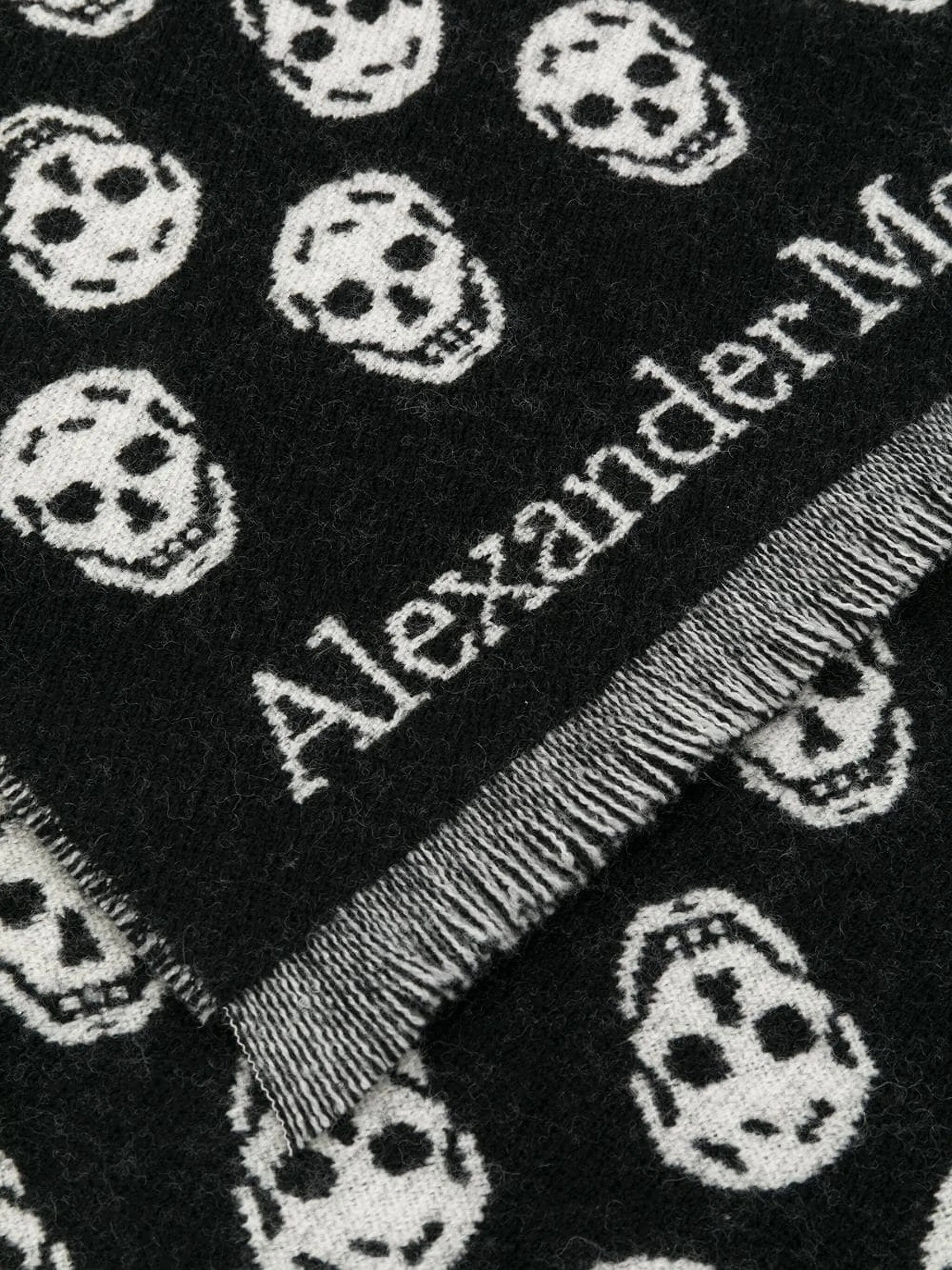 Skull reversible fringed scarf