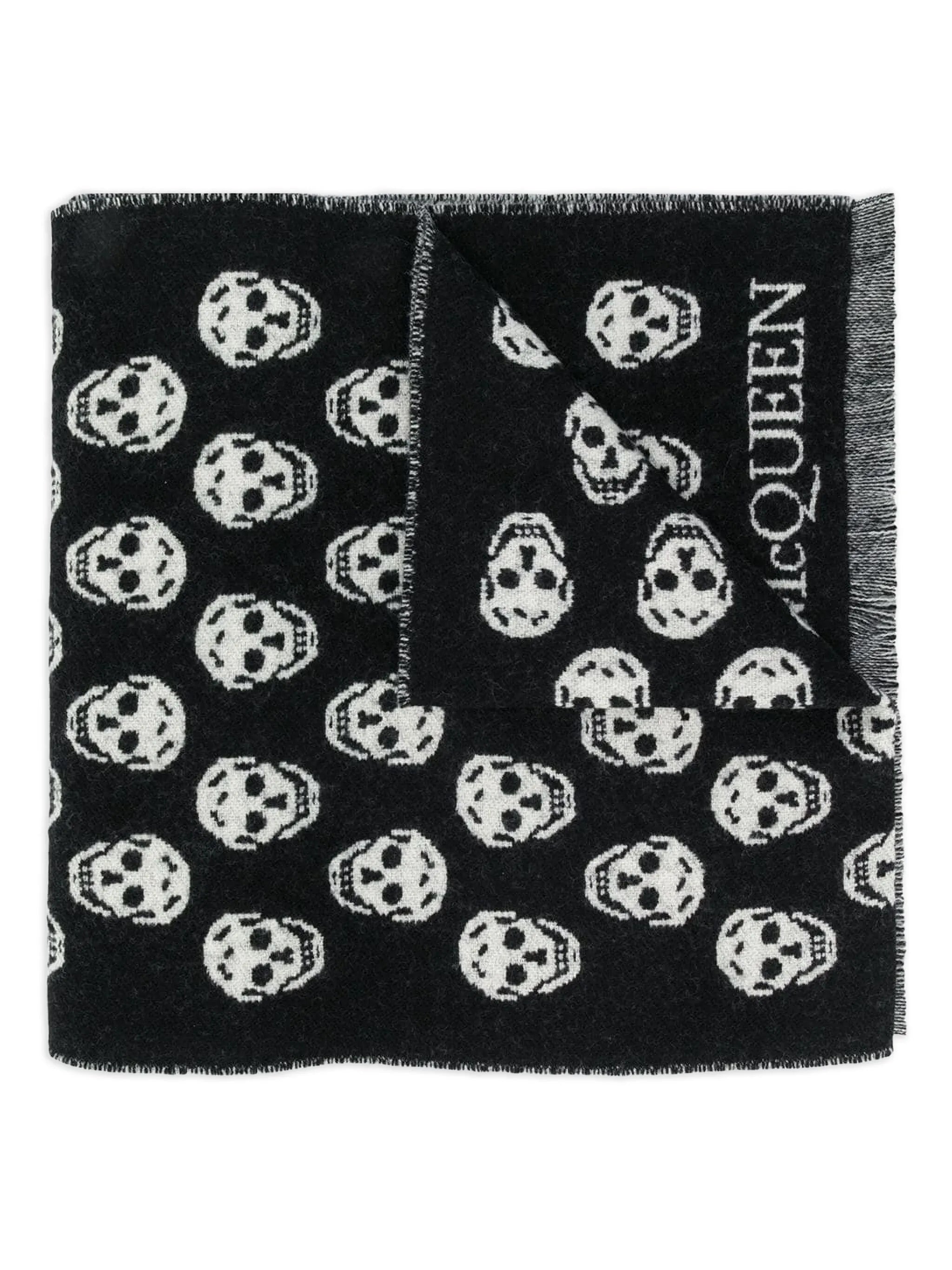 Skull reversible fringed scarf