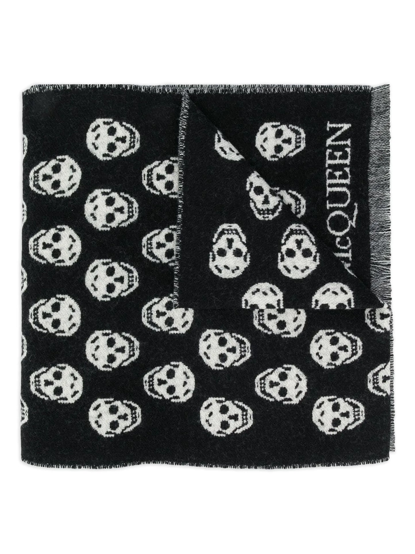 Skull reversible fringed scarf