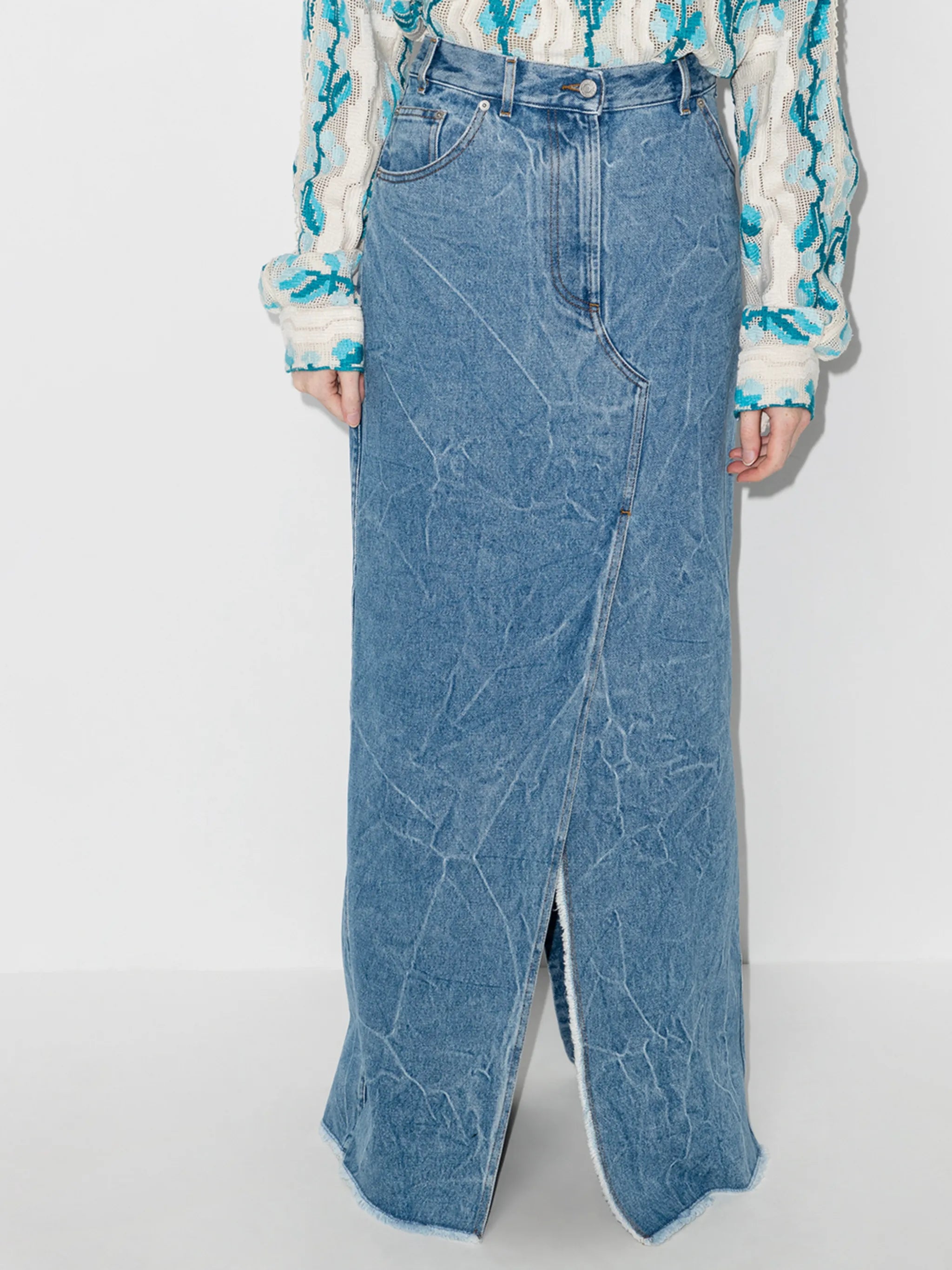 Silvana slit-detail denim skirt