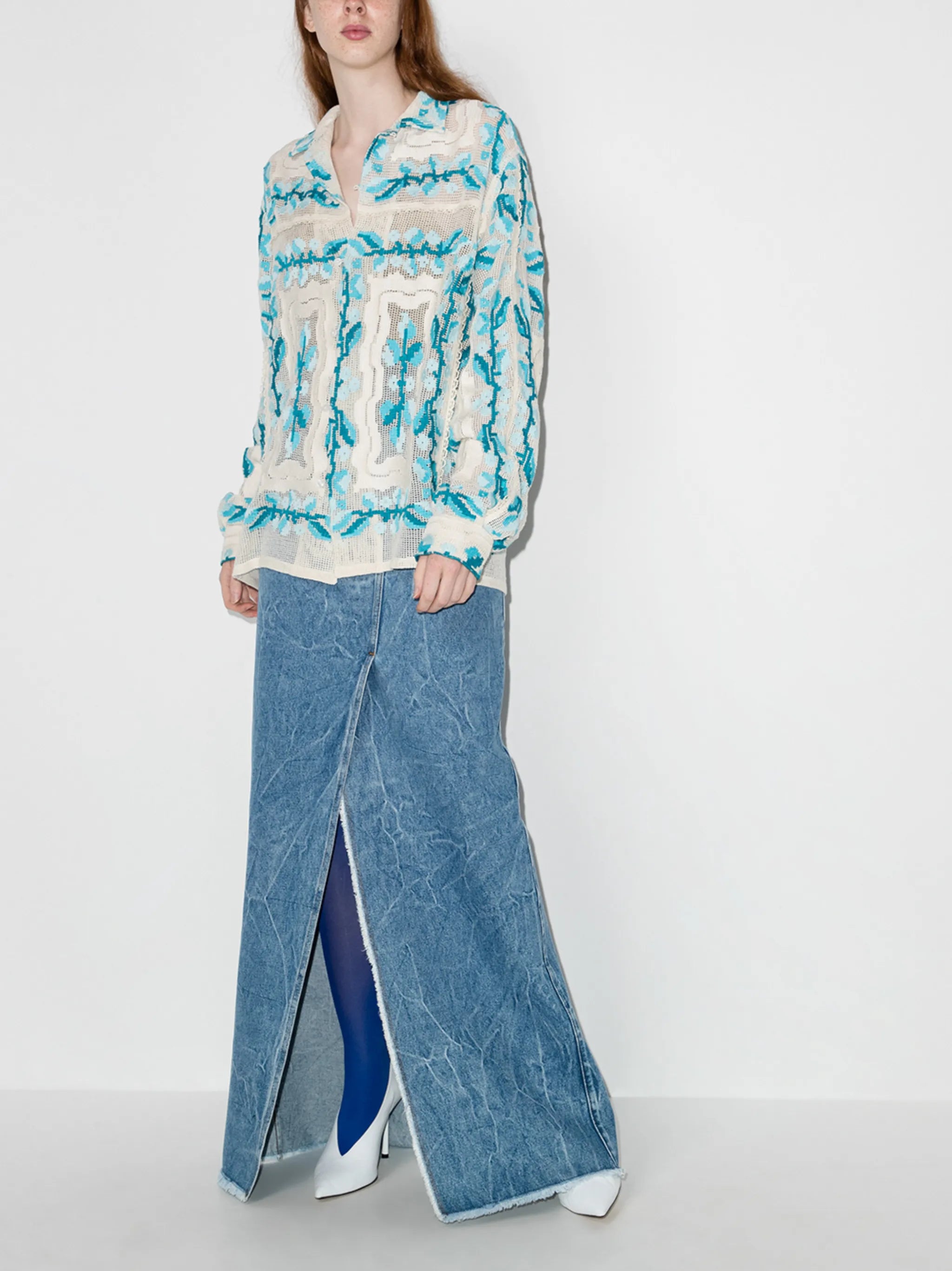 Silvana slit-detail denim skirt