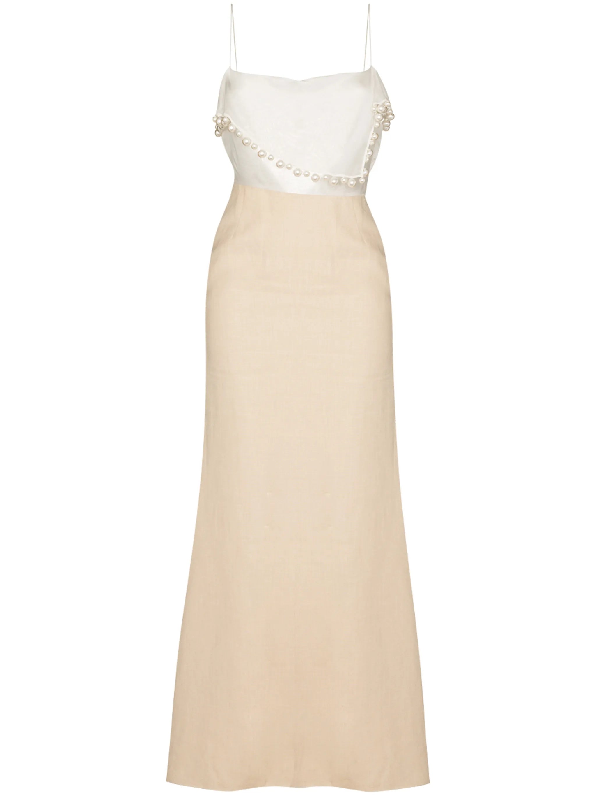 asymmetric pearl trim maxi dress
