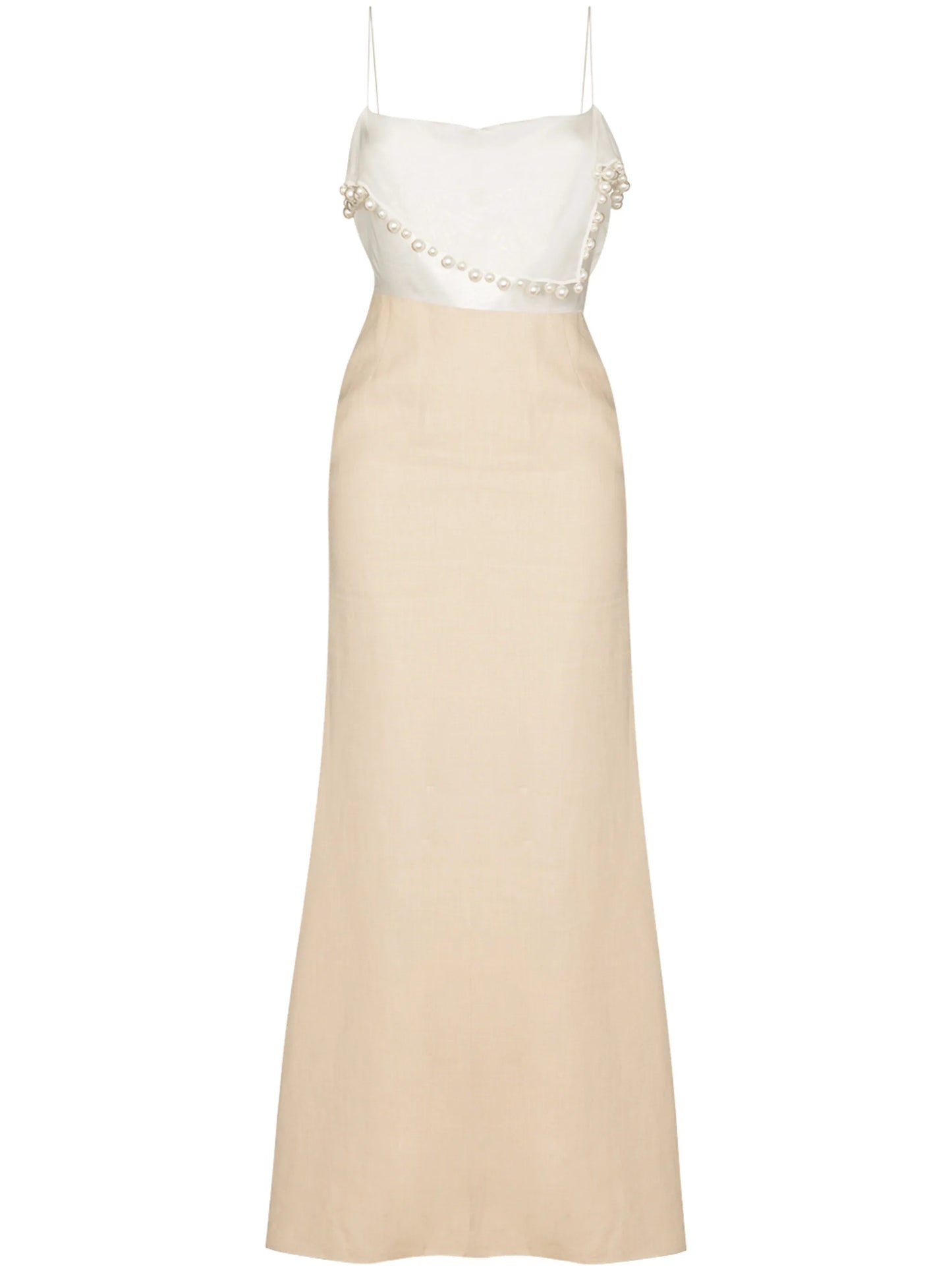 asymmetric pearl trim maxi dress