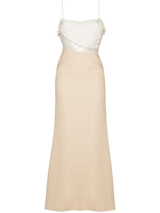 asymmetric pearl trim maxi dress