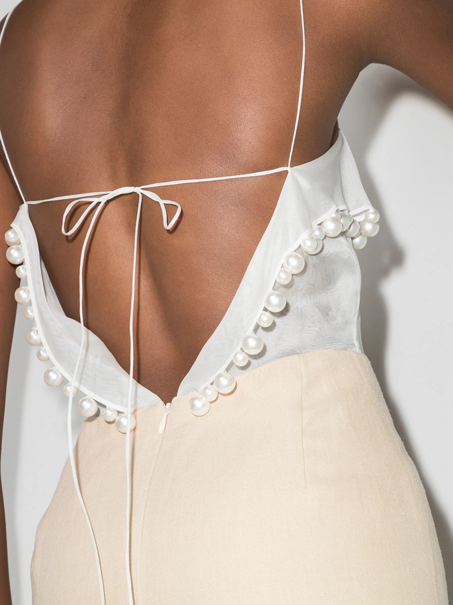asymmetric pearl trim maxi dress