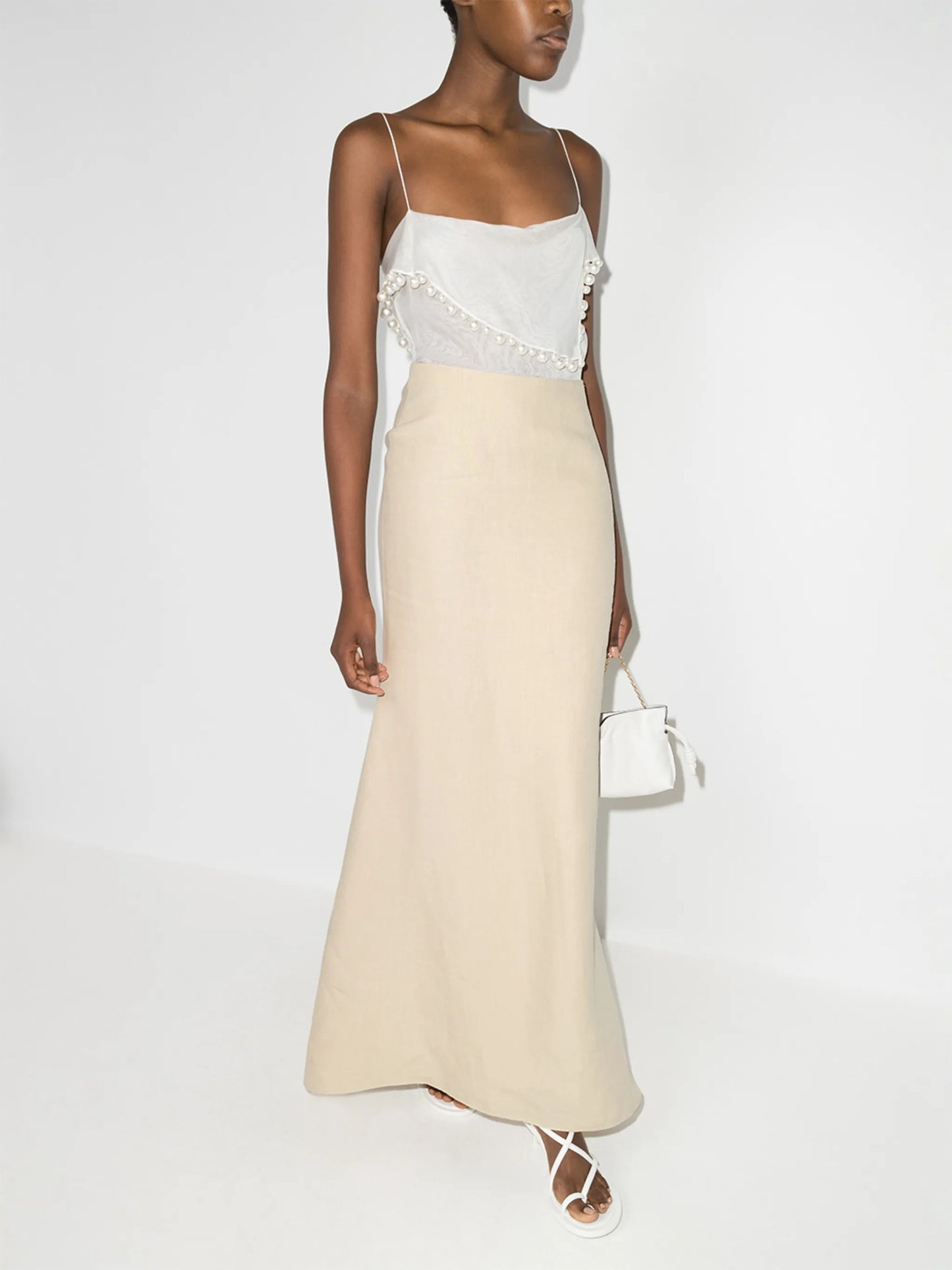 asymmetric pearl trim maxi dress