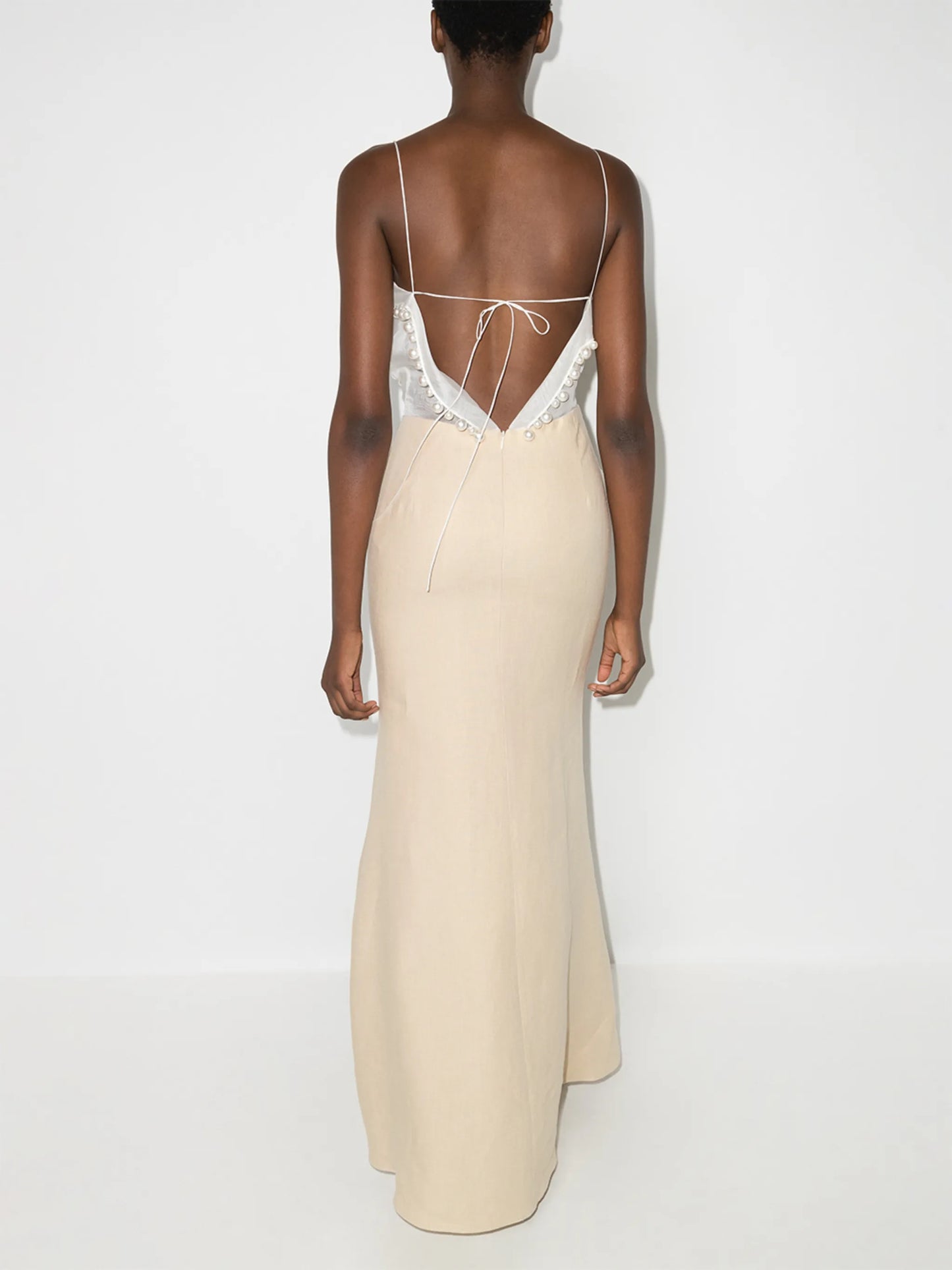 asymmetric pearl trim maxi dress