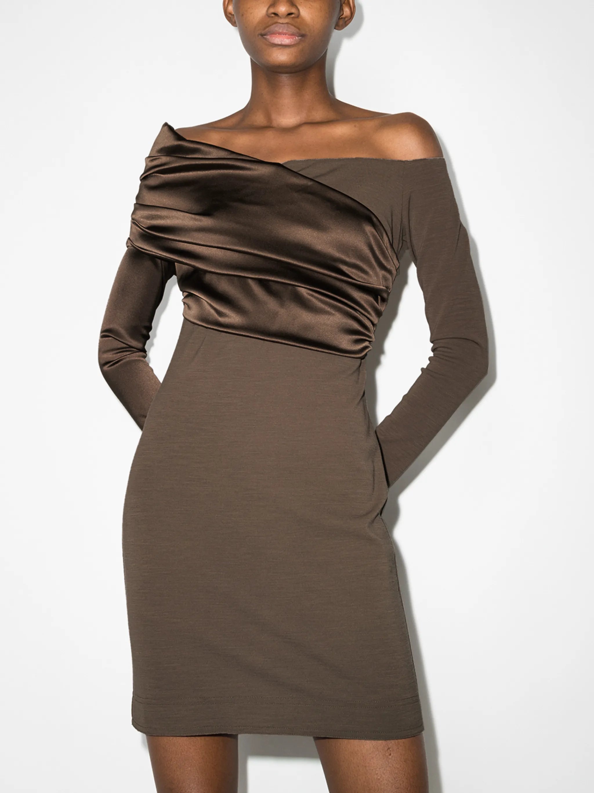 off-shoulder ruched minidress