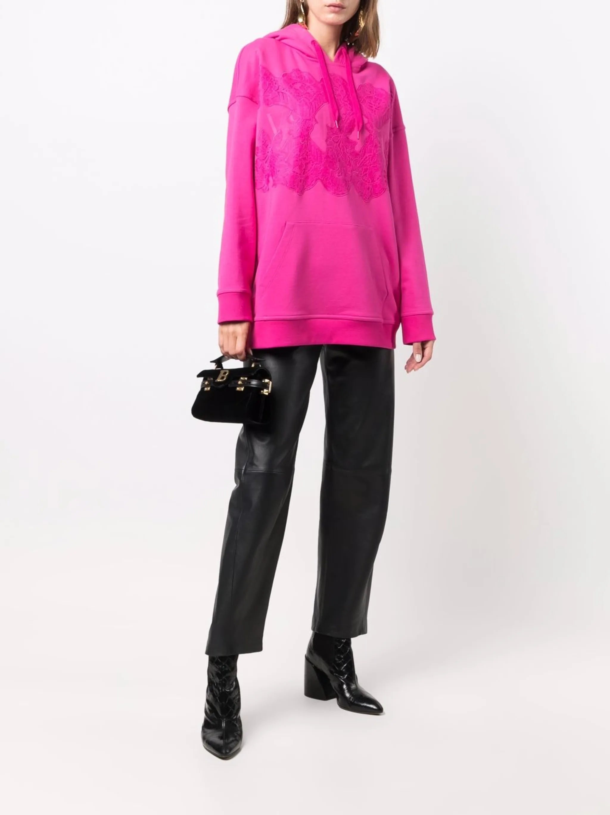 lace-panel hoodie