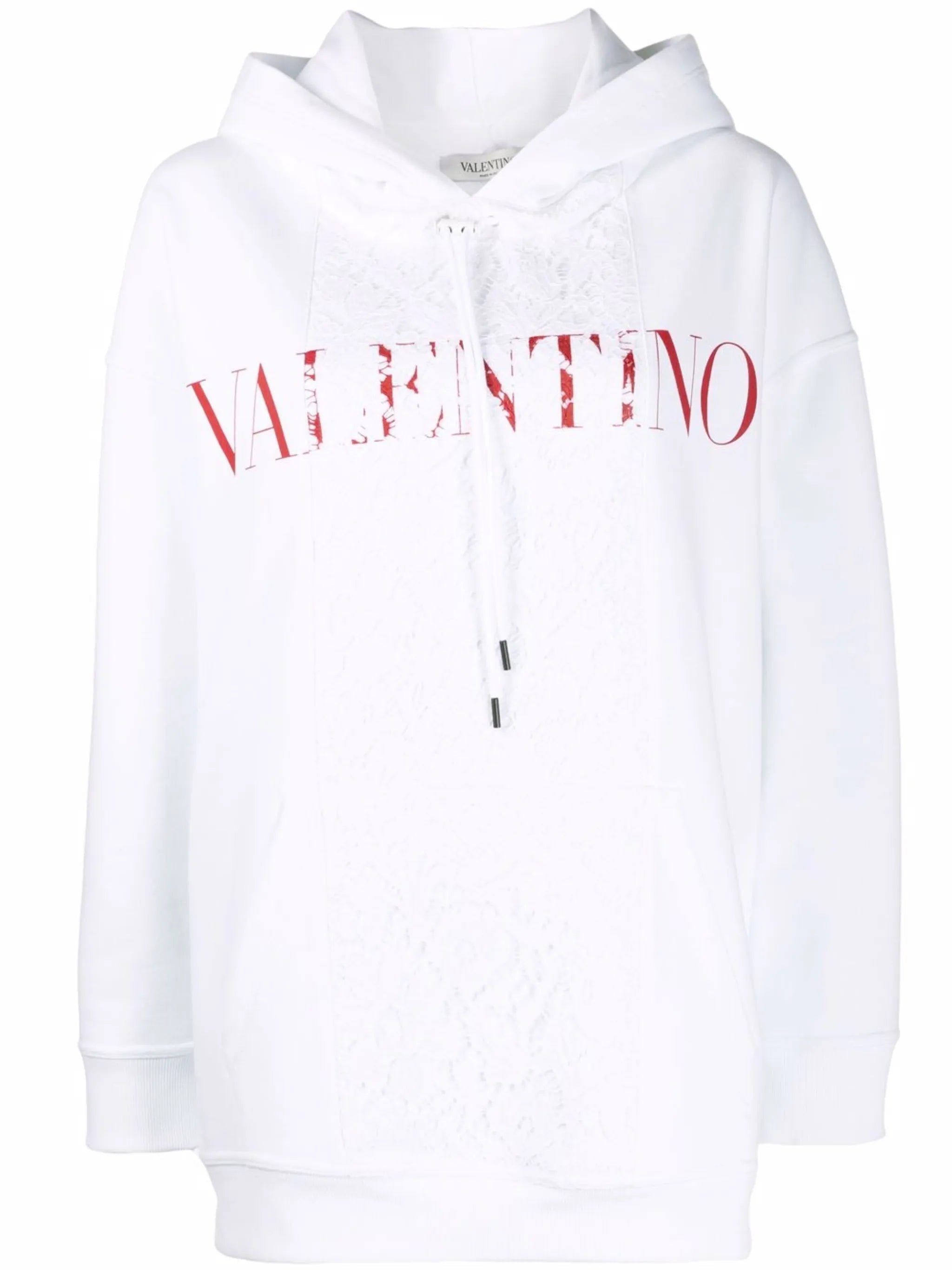 logo-print lace-panel hoodie