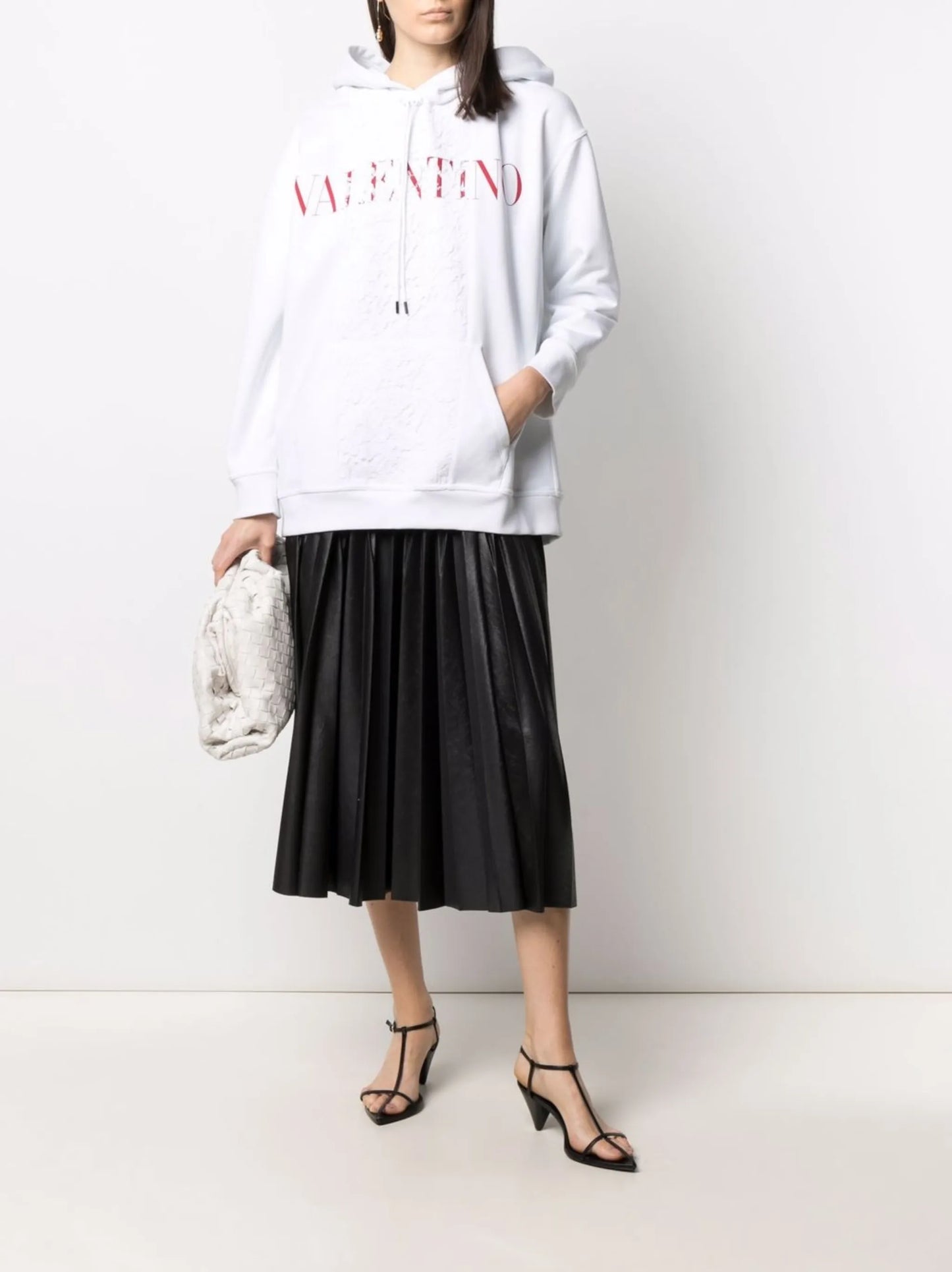 logo-print lace-panel hoodie