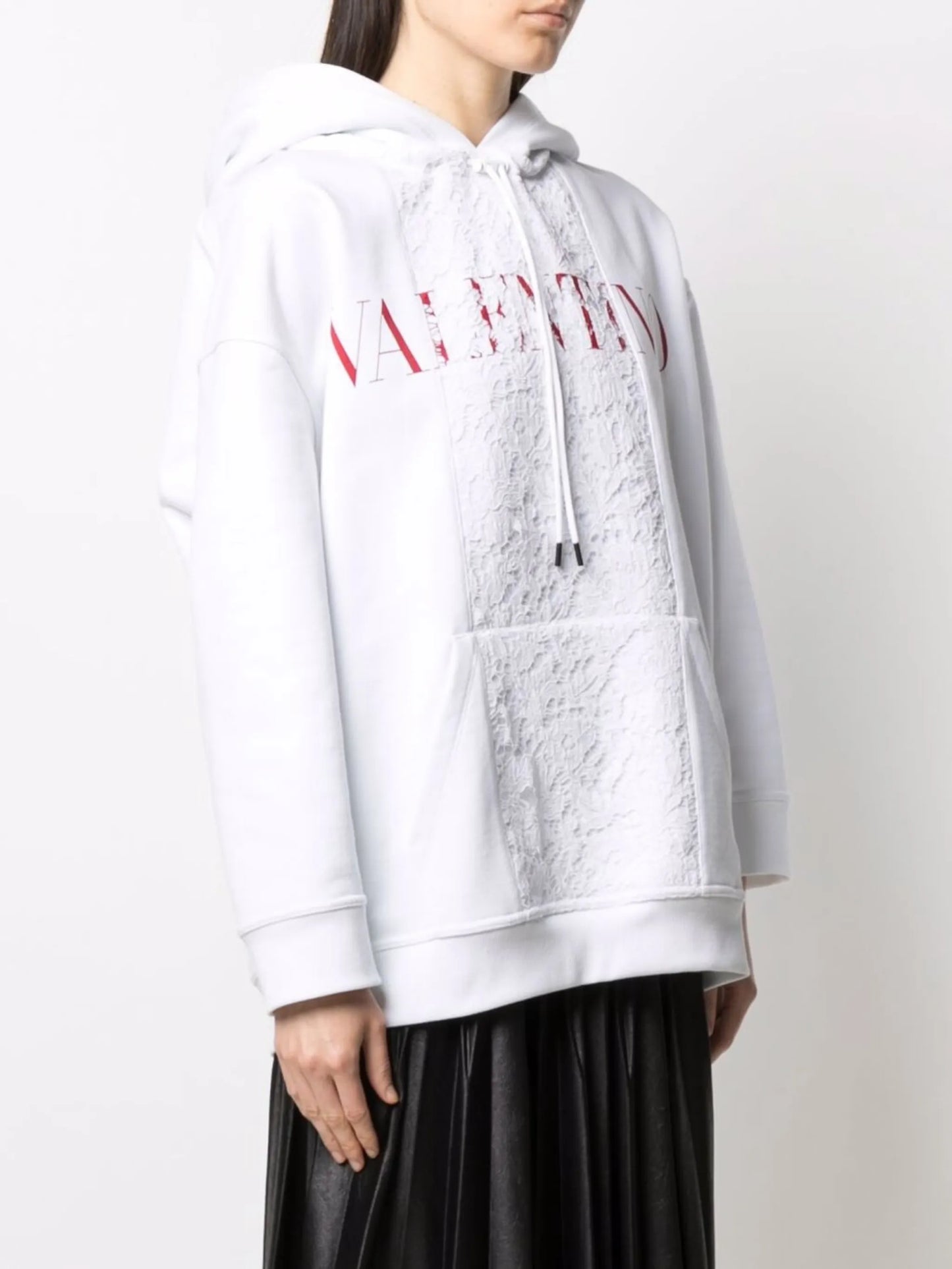 logo-print lace-panel hoodie