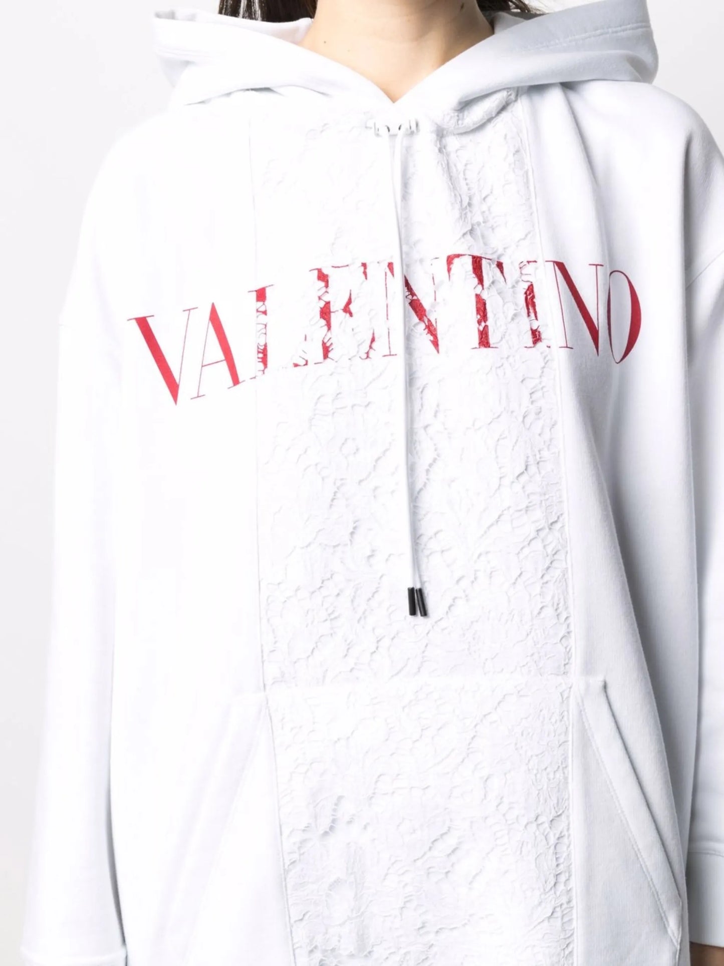 logo-print lace-panel hoodie