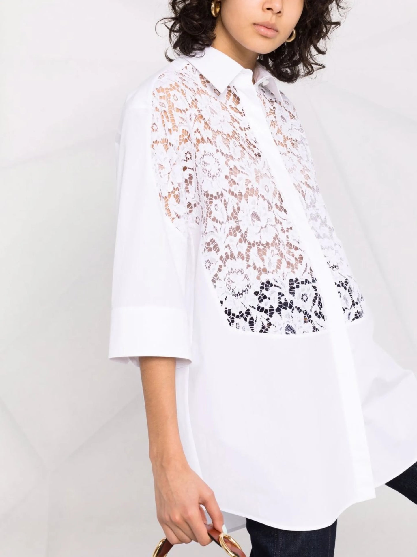 lace-panel shirt