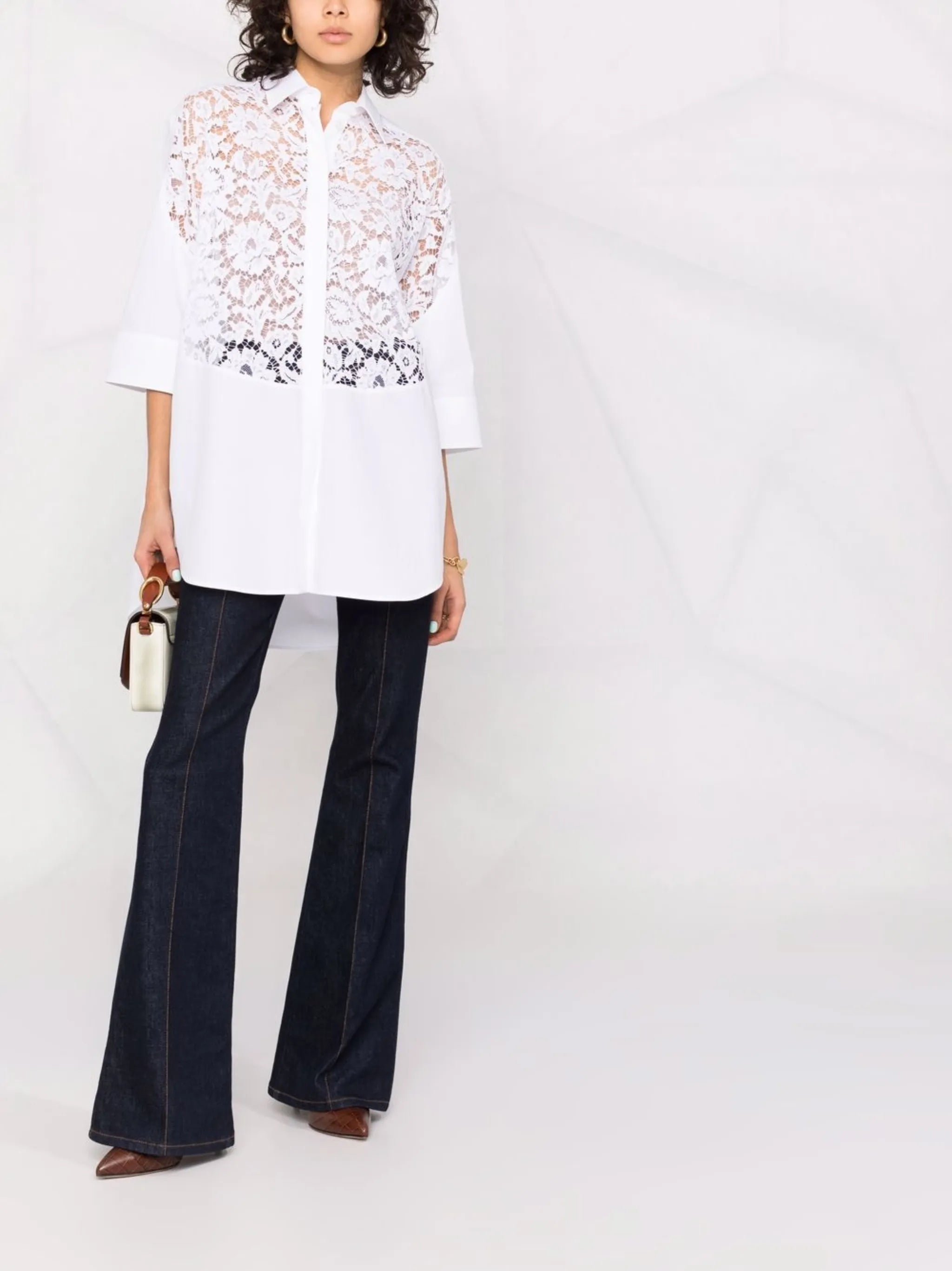 lace-panel shirt