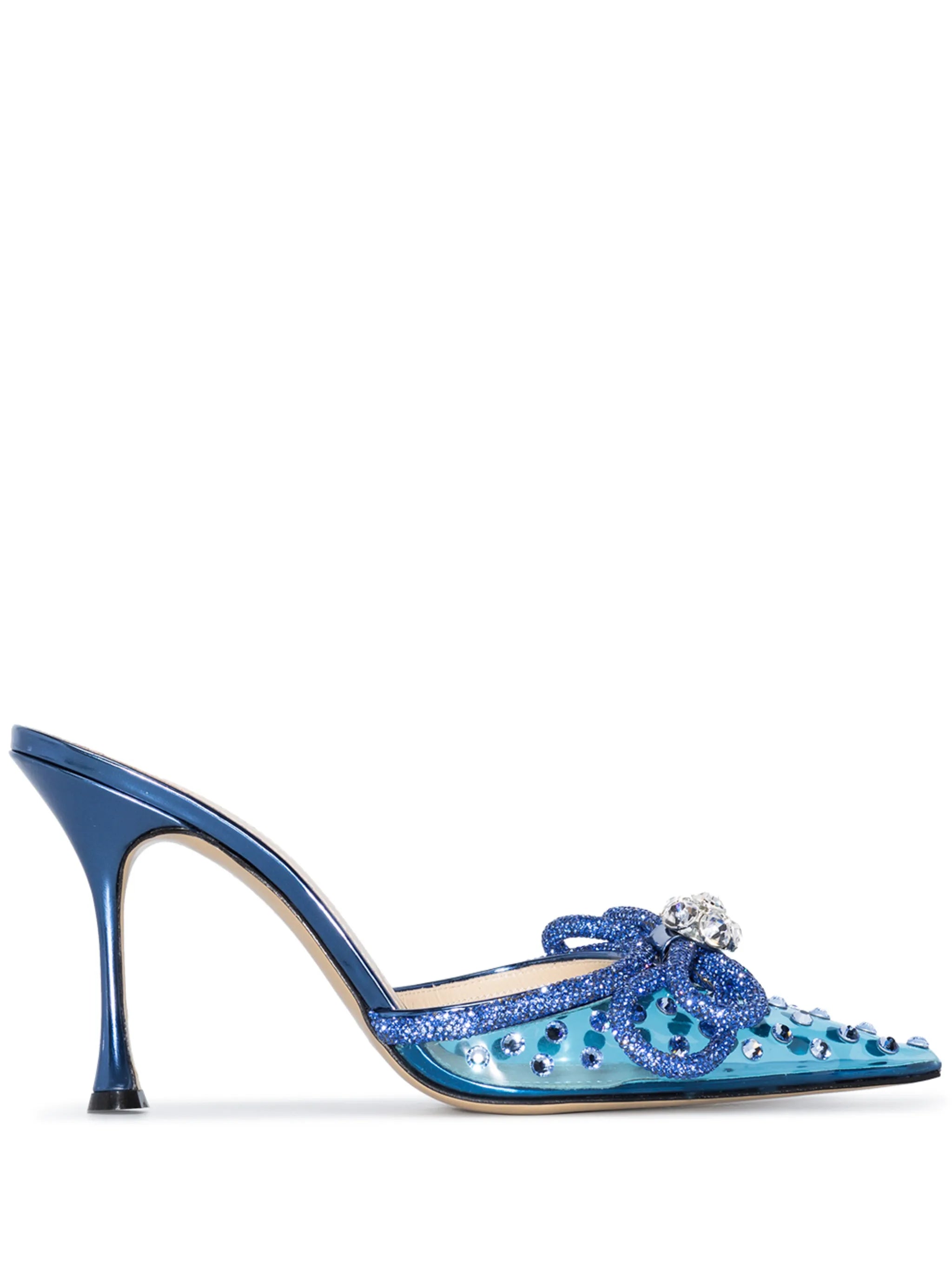 Double Bow 100mm crystal-embellished mules