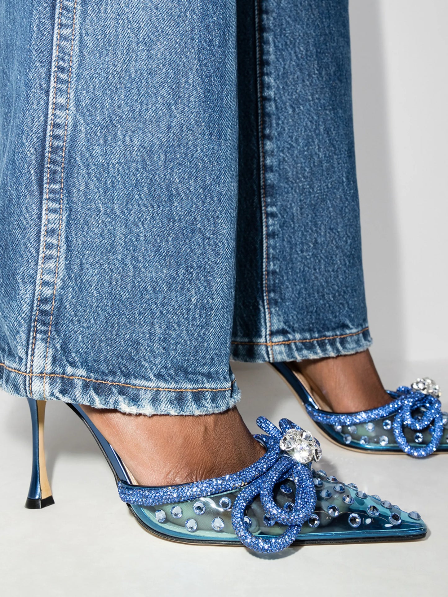 Double Bow 100mm crystal-embellished mules