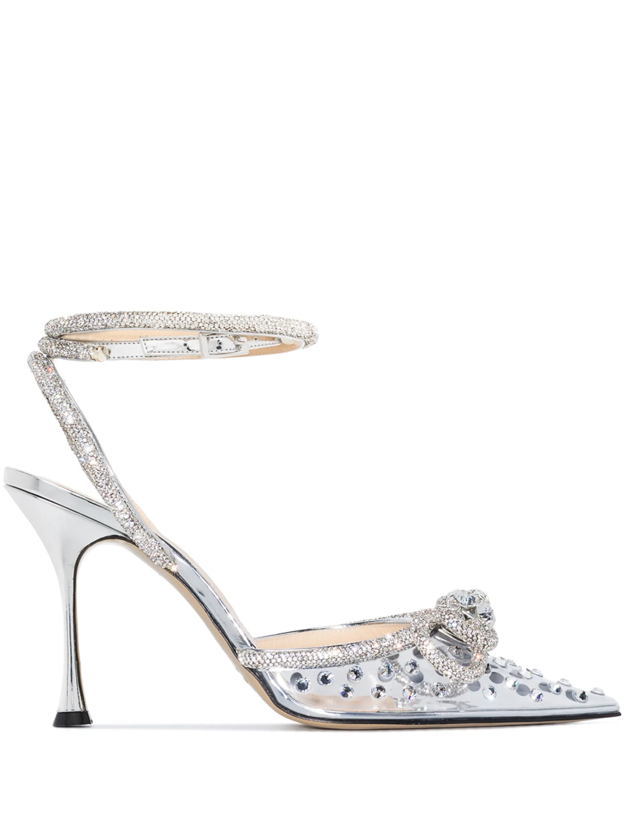 Double Bow 100mm crystal-embellished pumps
