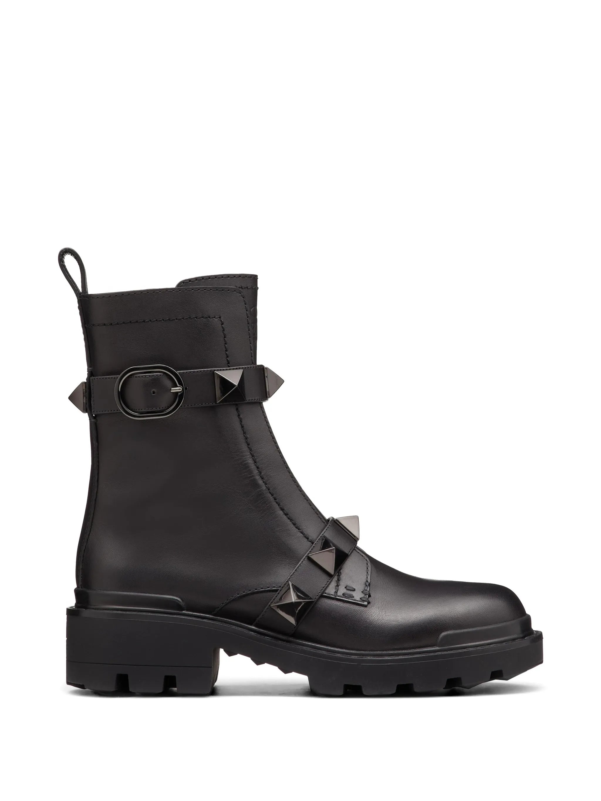 black-Rockstud leather ankle boots