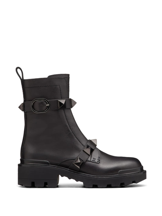 black-Rockstud leather ankle boots